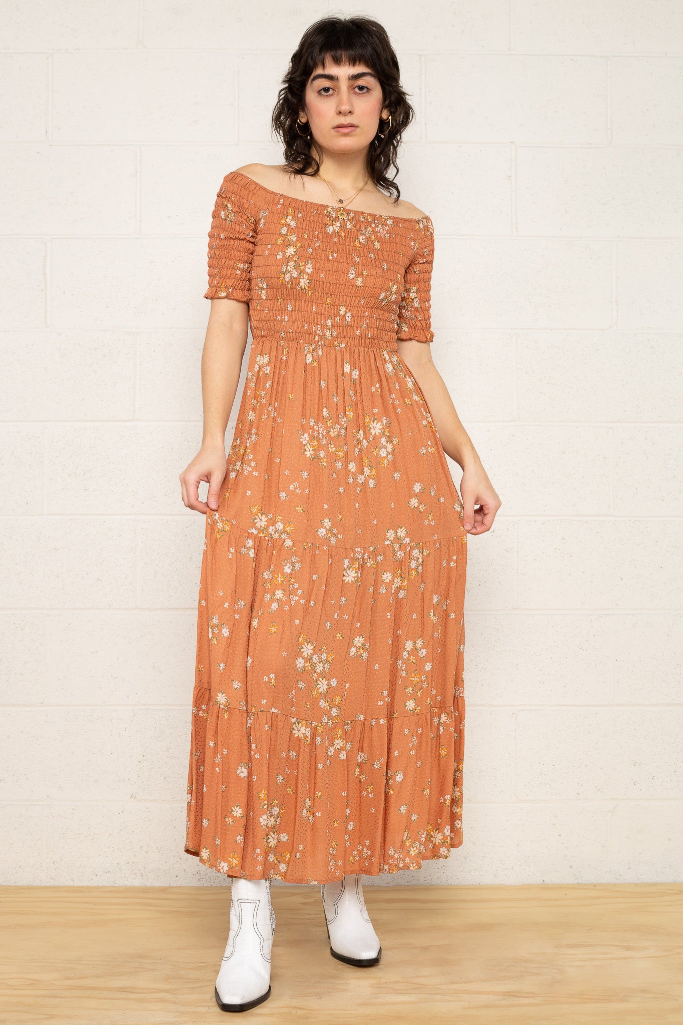Smocked Off Shoulder Dress