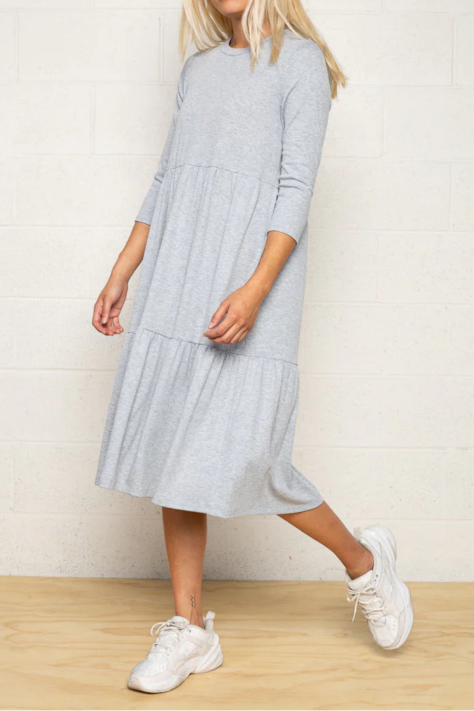 3/4 Sleeve Tiered Rib Dress