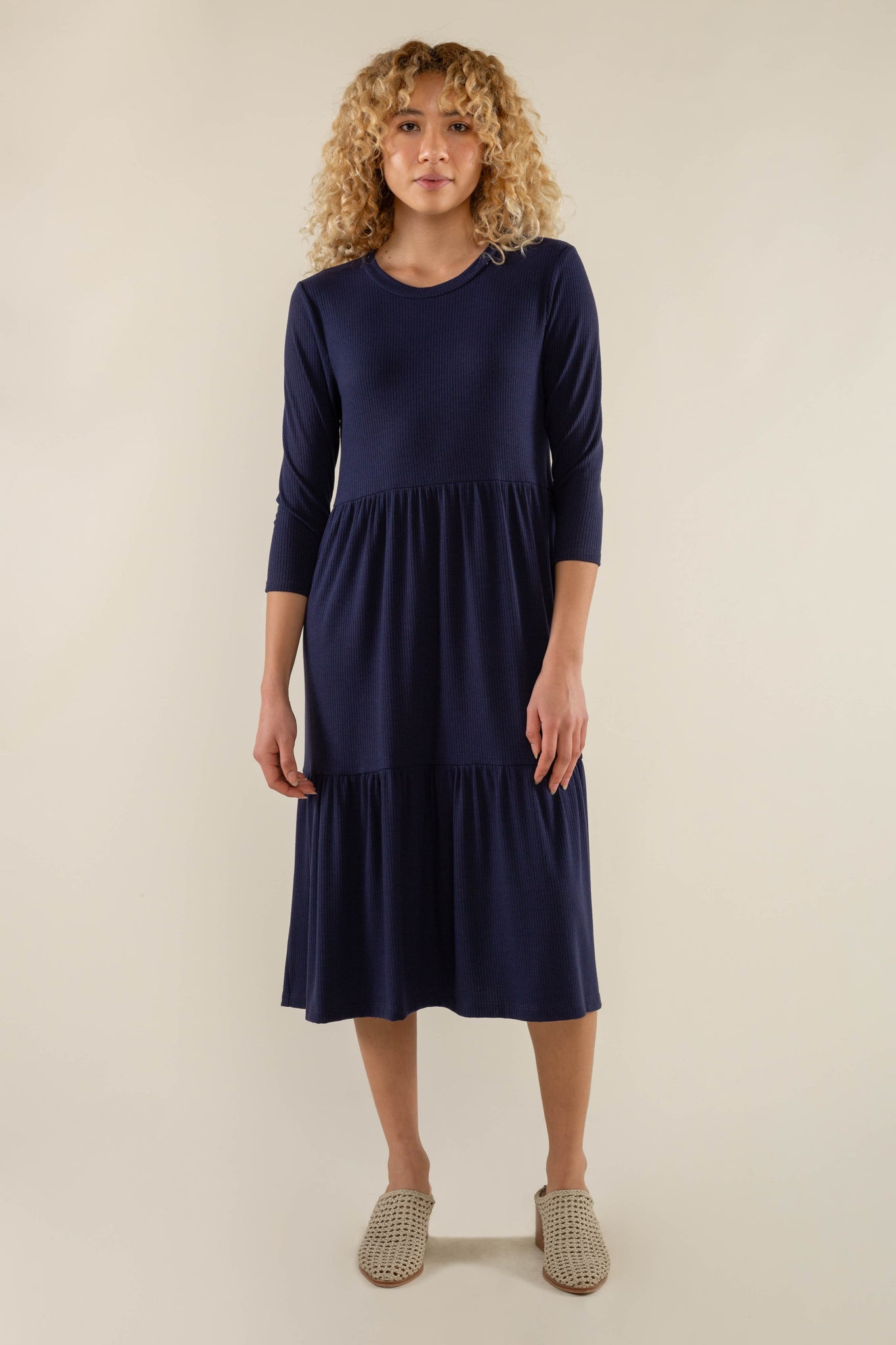 3/4 Sleeve Rib Dress