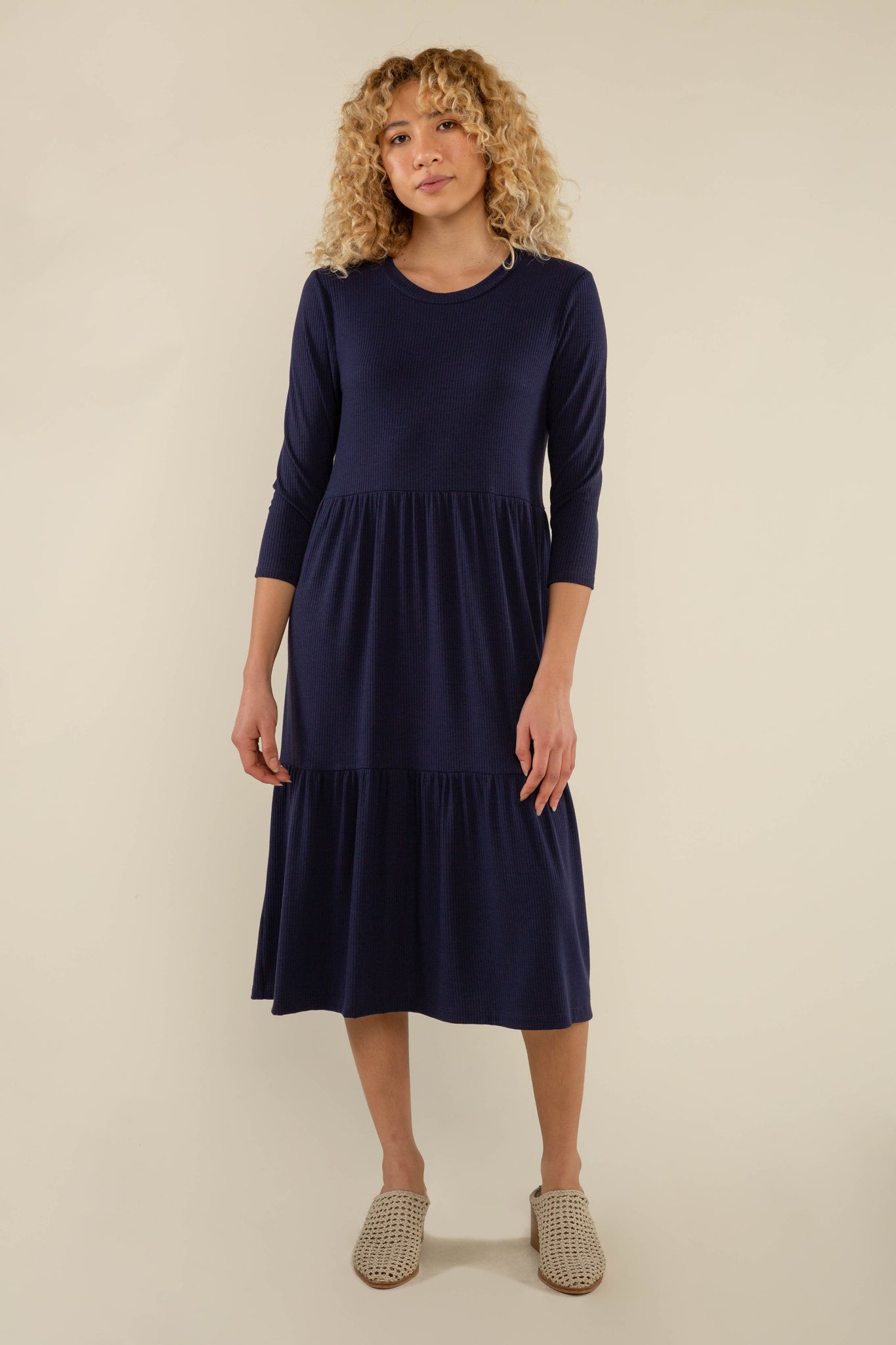 3/4 Sleeve Rib Dress