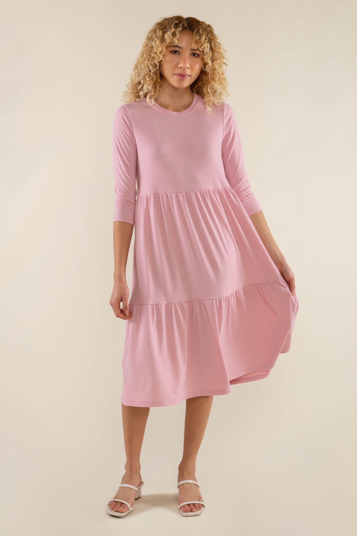 3/4 Sleeve Rib Dress