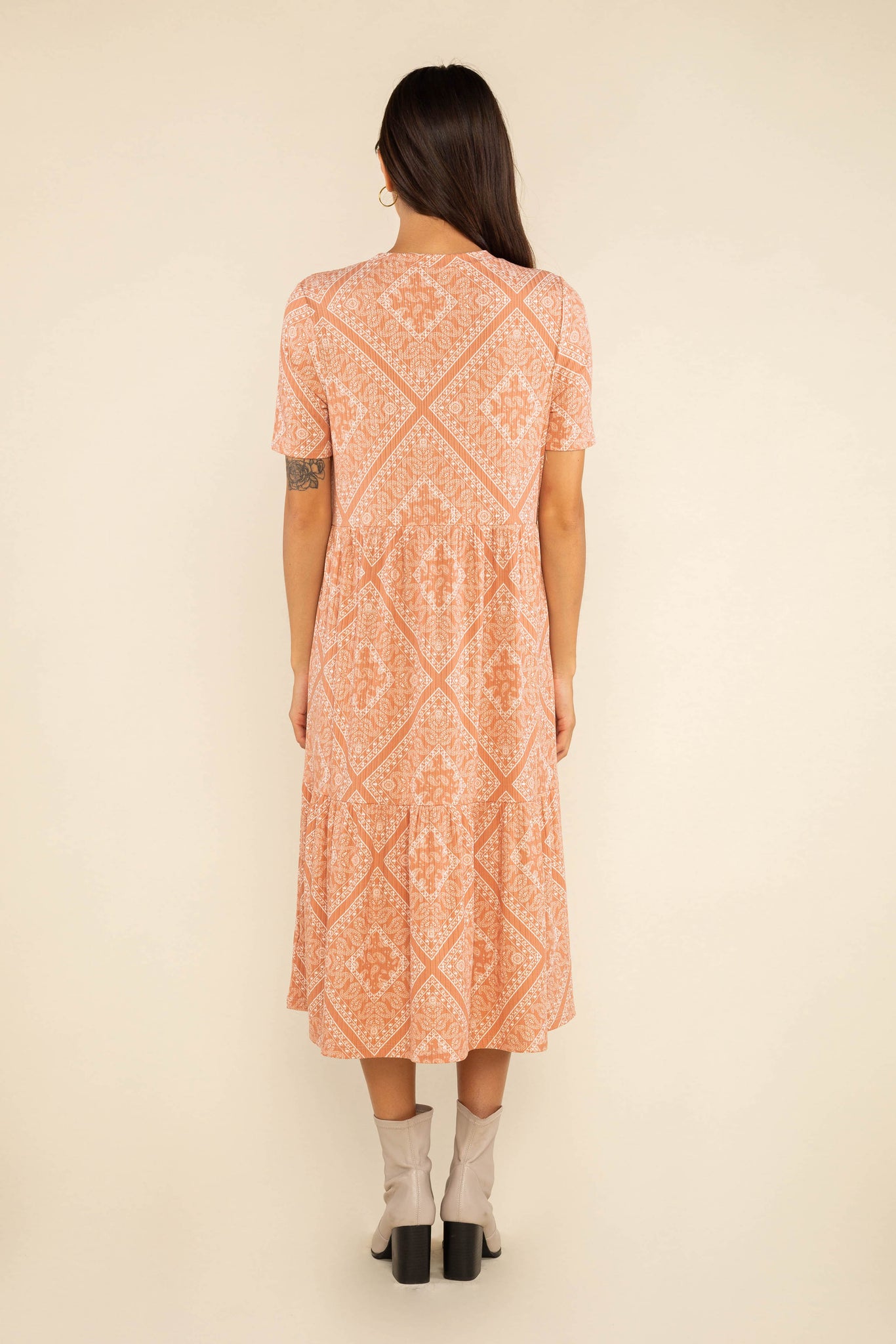 Print Short Sleeve Rib Dress