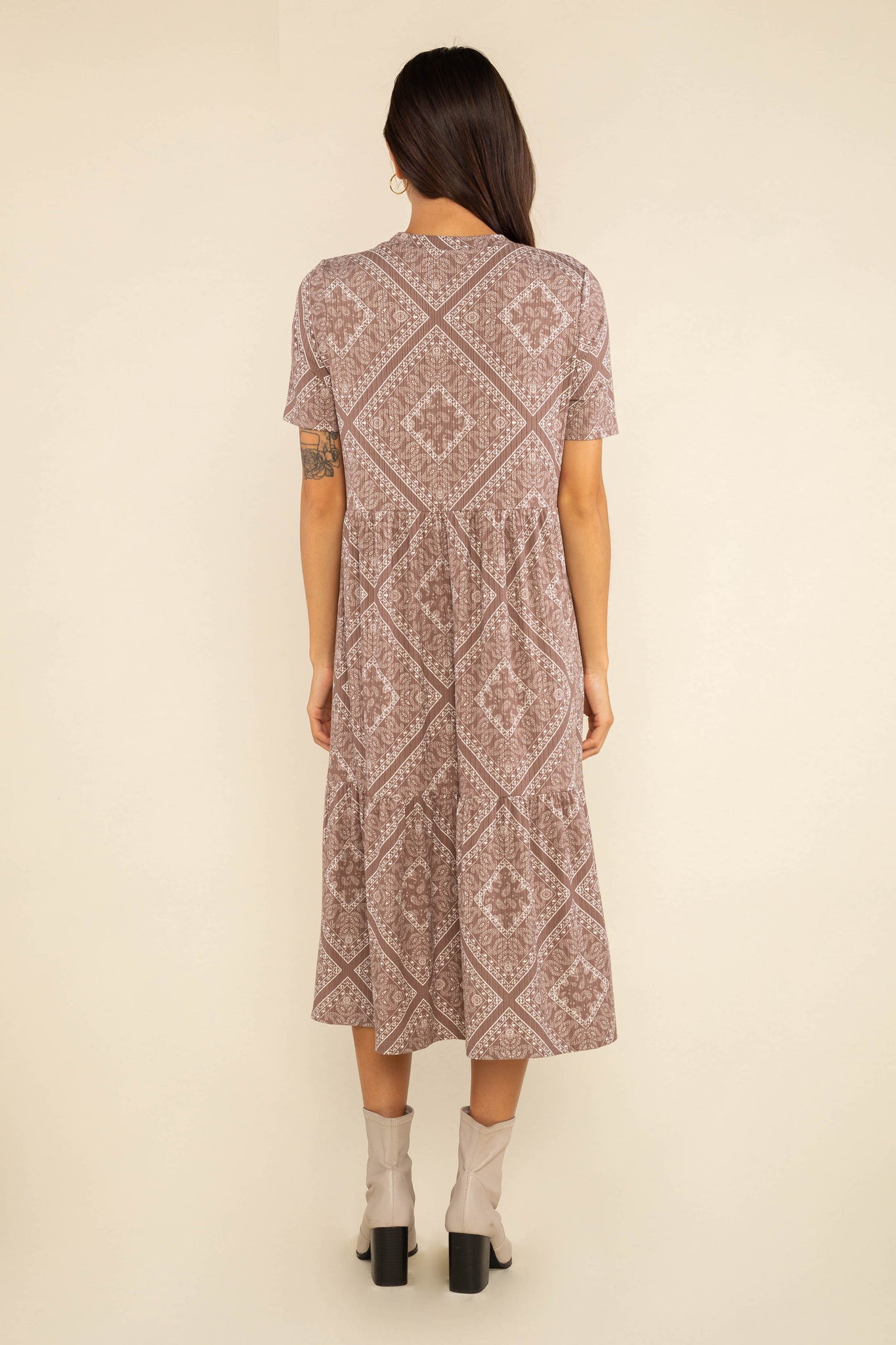 Print Short Sleeve Rib Dress
