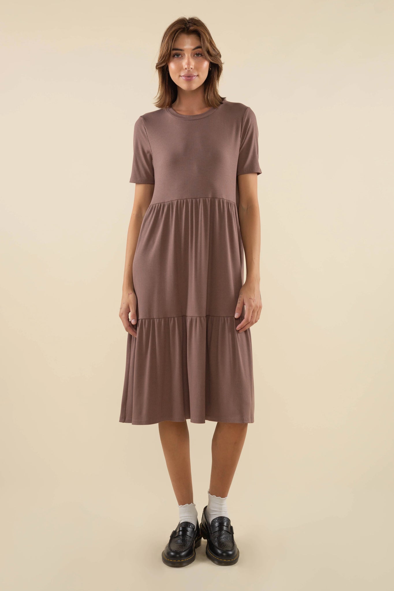 Short Sleeve Tiered Rib Dress