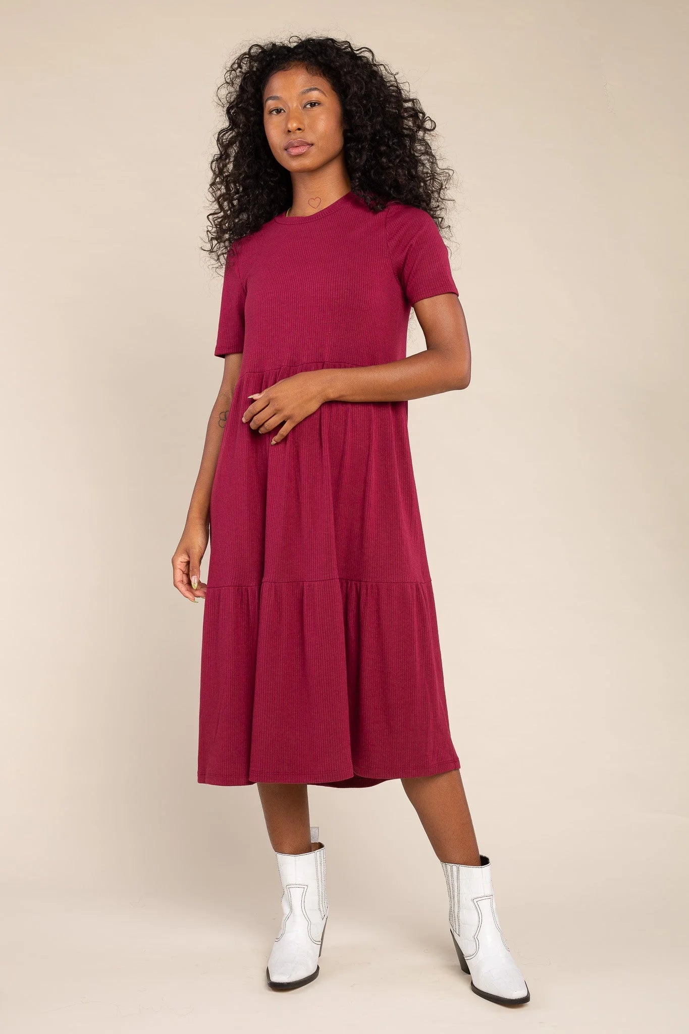 Short Sleeve Tiered Rib Dress