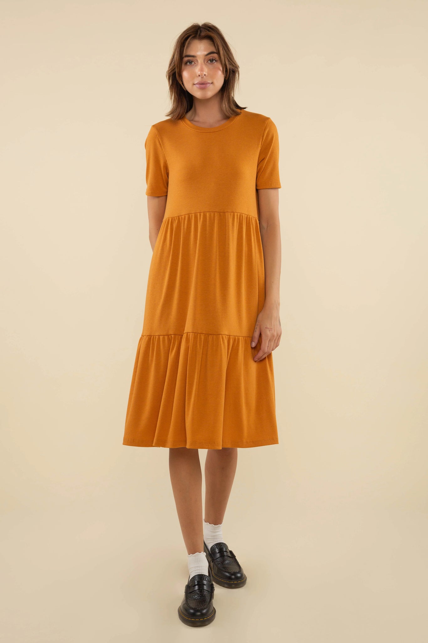 Short Sleeve Tiered Rib Dress