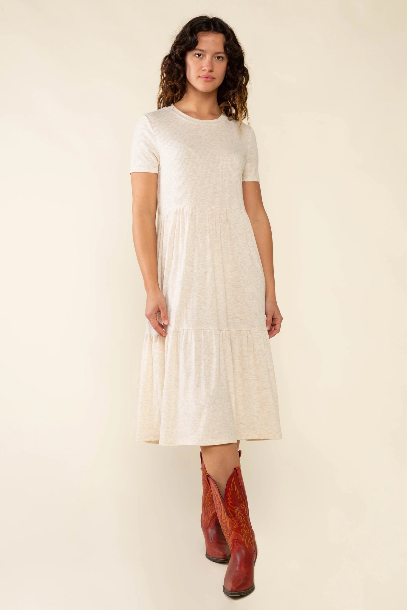 Short Sleeve Tiered Rib Dress