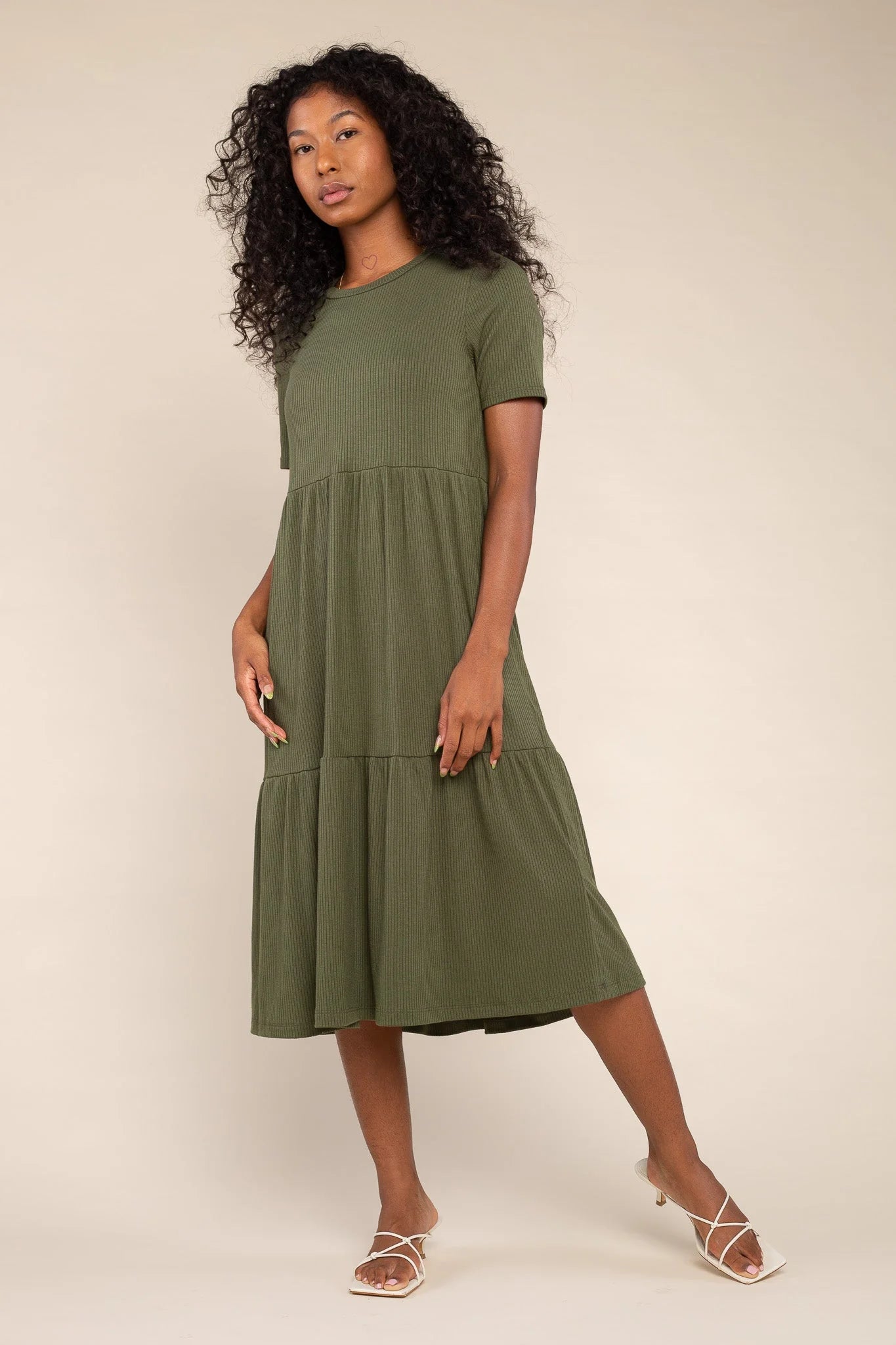 Short Sleeve Tiered Rib Dress