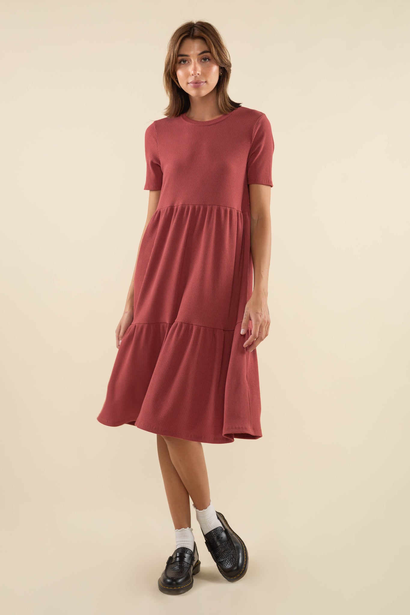 Short Sleeve Rib Dress