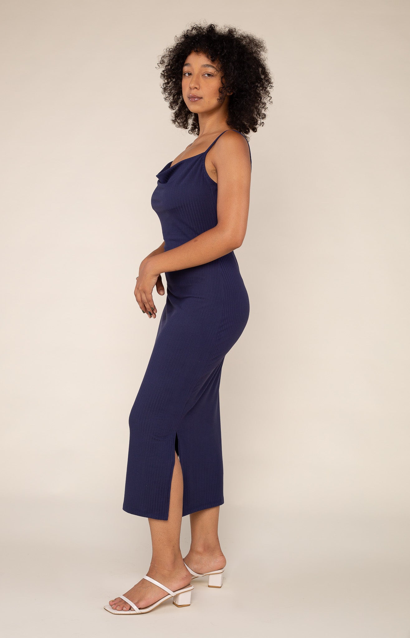 Rib Cowel Neck Dress
