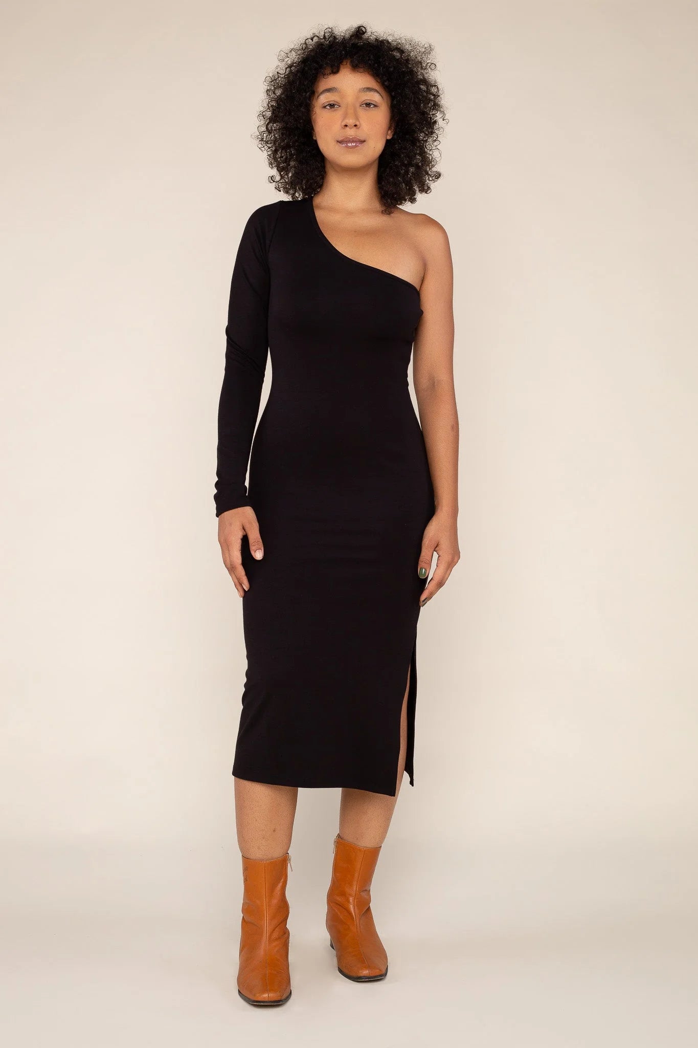 One Shoulder Long Sleeve Luxe Dress