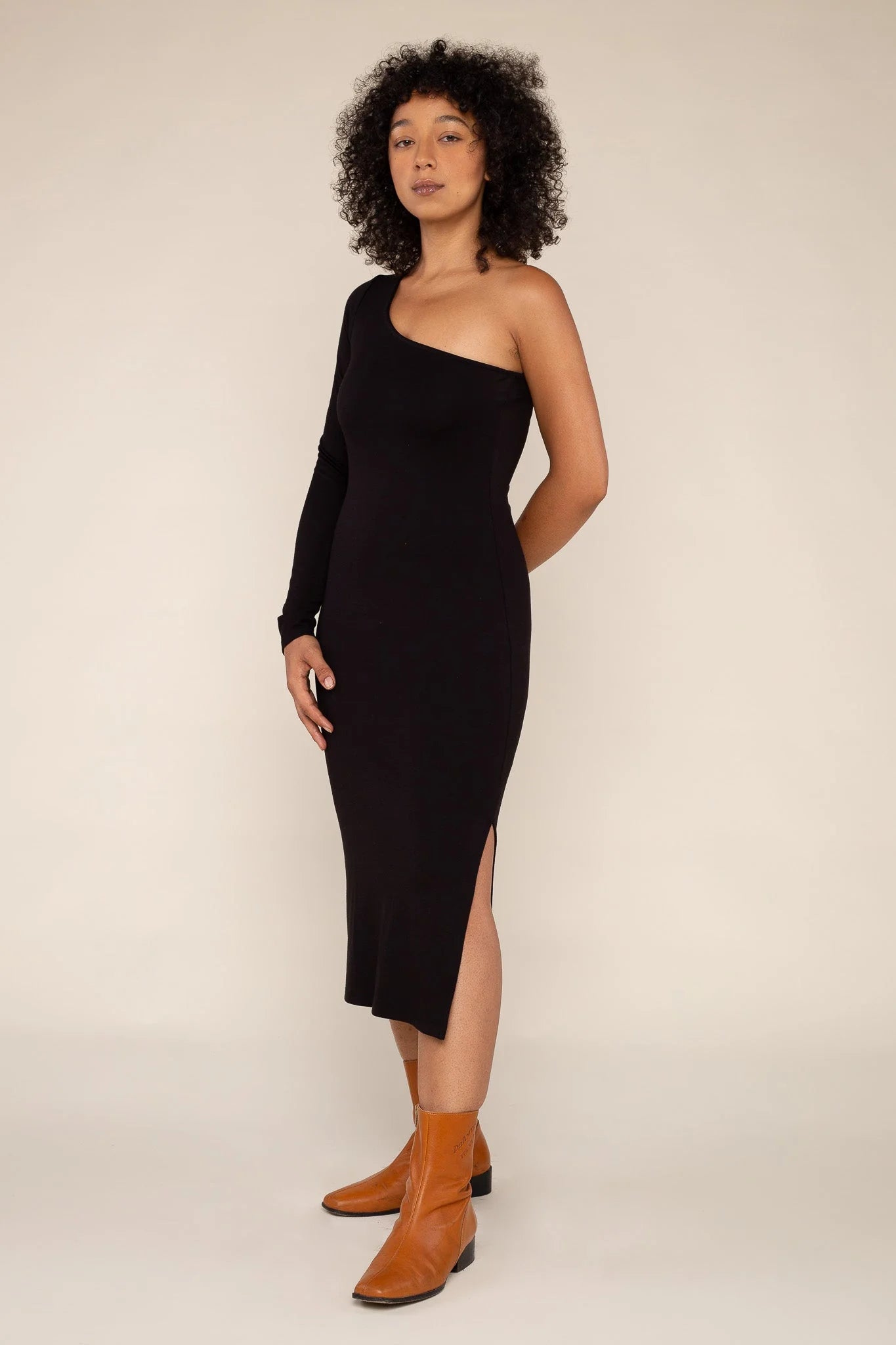 One Shoulder Long Sleeve Luxe Dress
