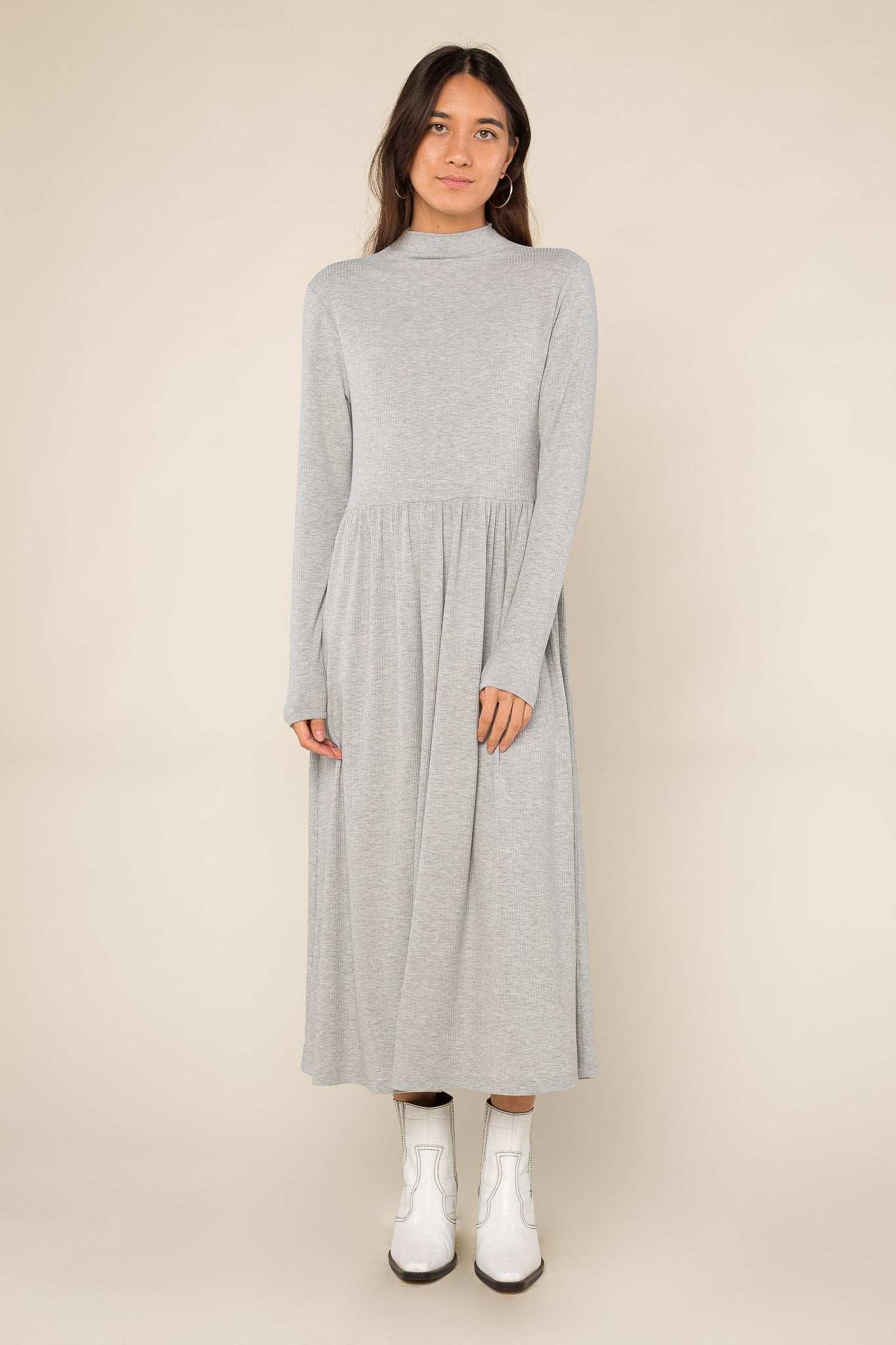 Rib Mock Neck Midi Dress