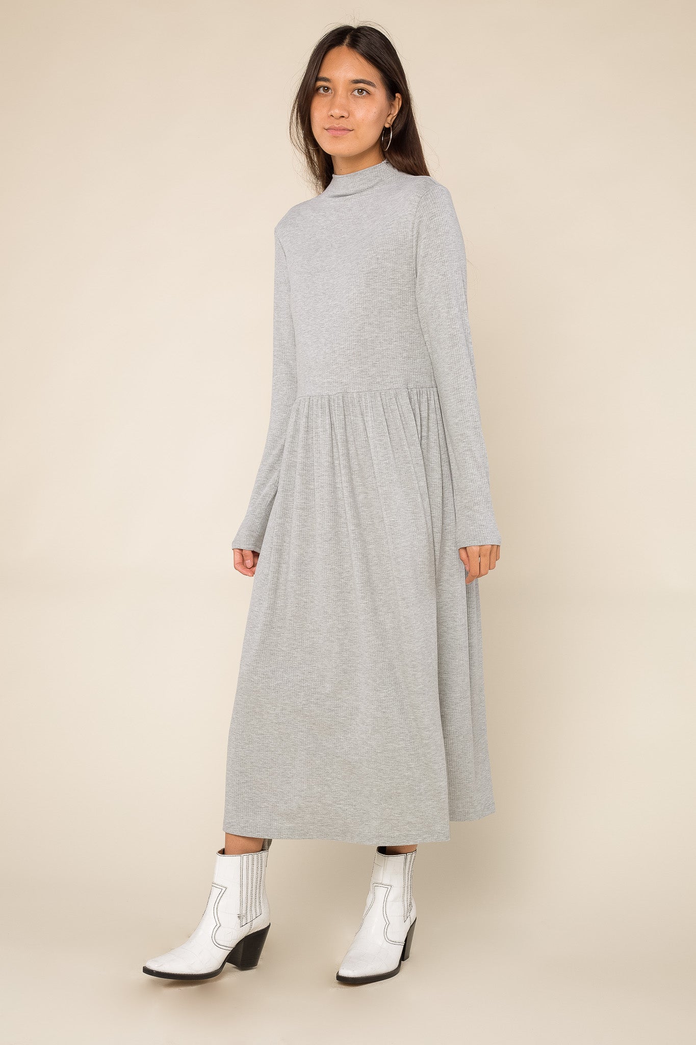 Rib Mock Neck Midi Dress