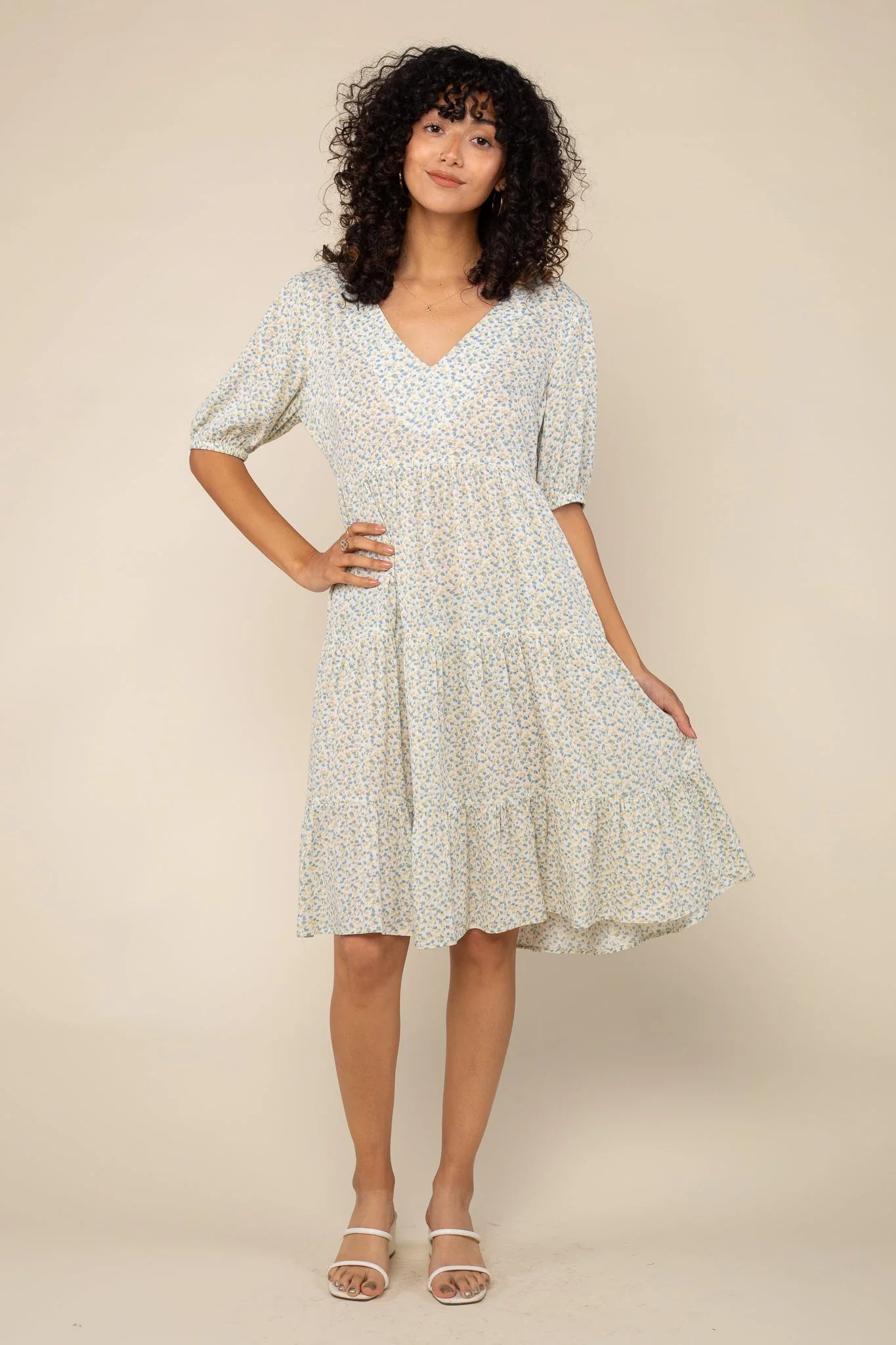 V-neck Tiered Ditsy Dress