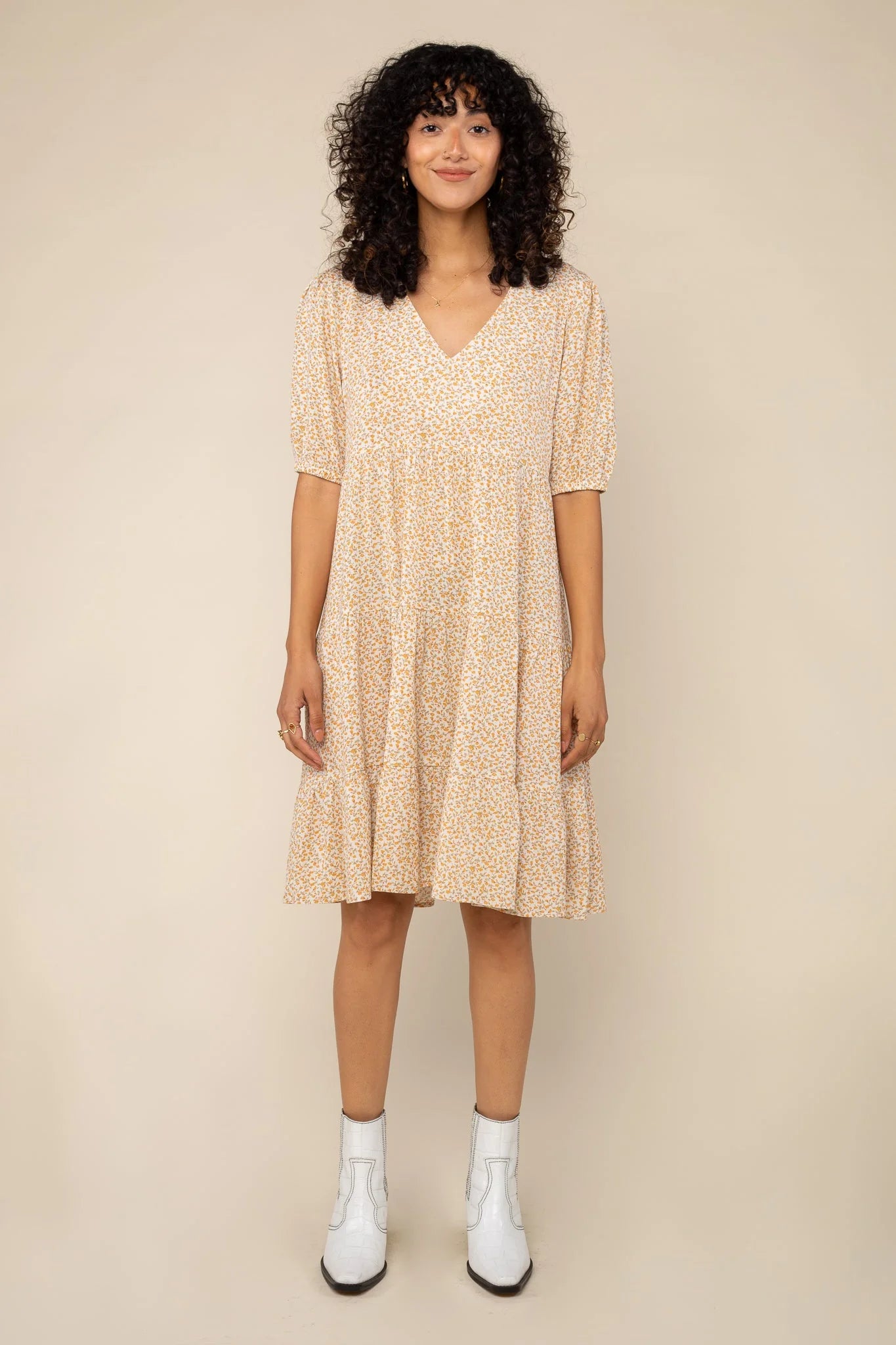 V-neck Tiered Ditsy Dress