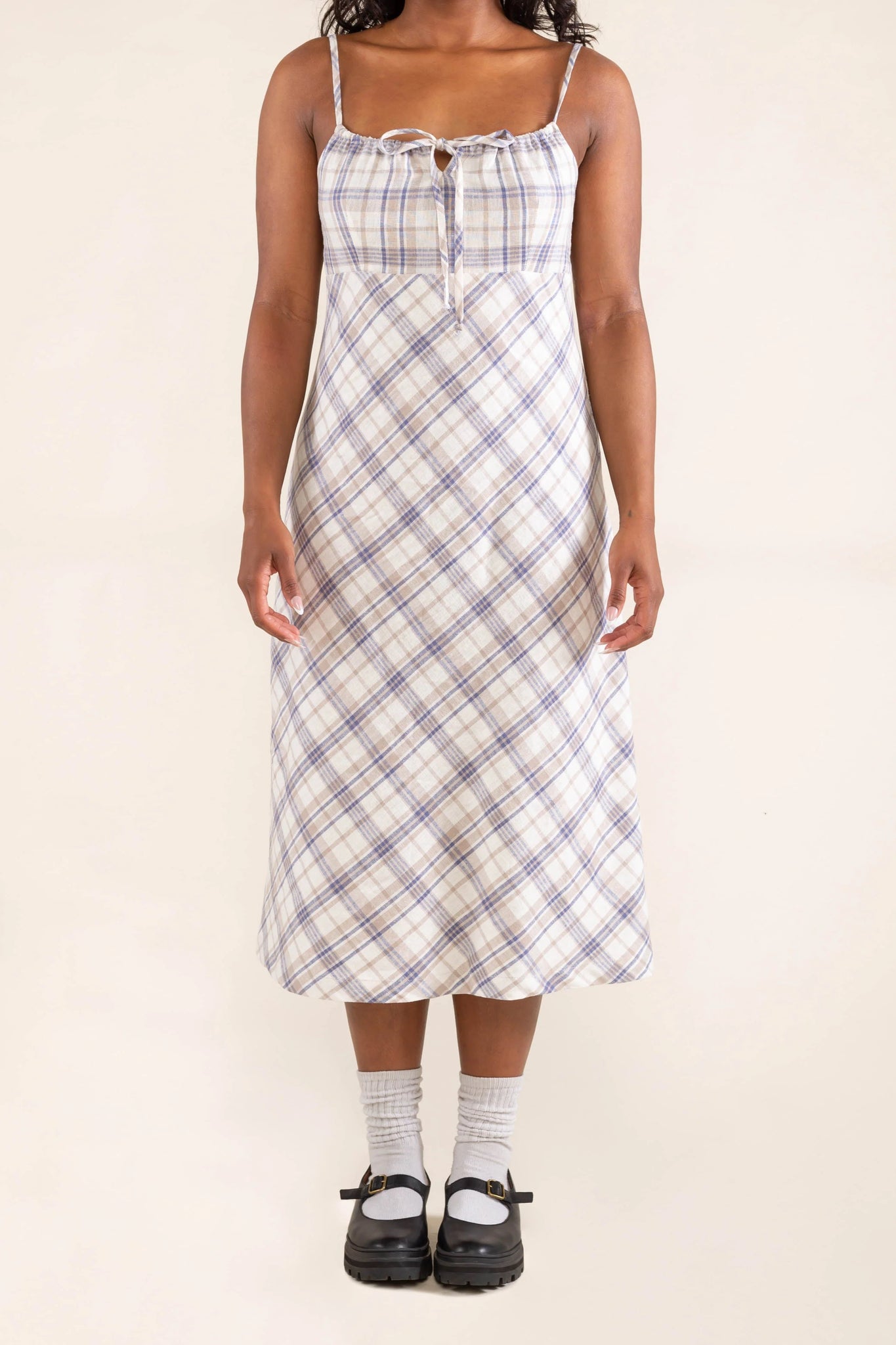 Linen Plaid Midi Dress