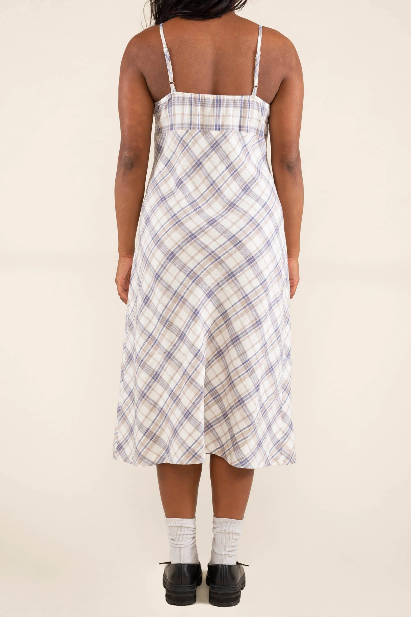 Linen Plaid Midi Dress
