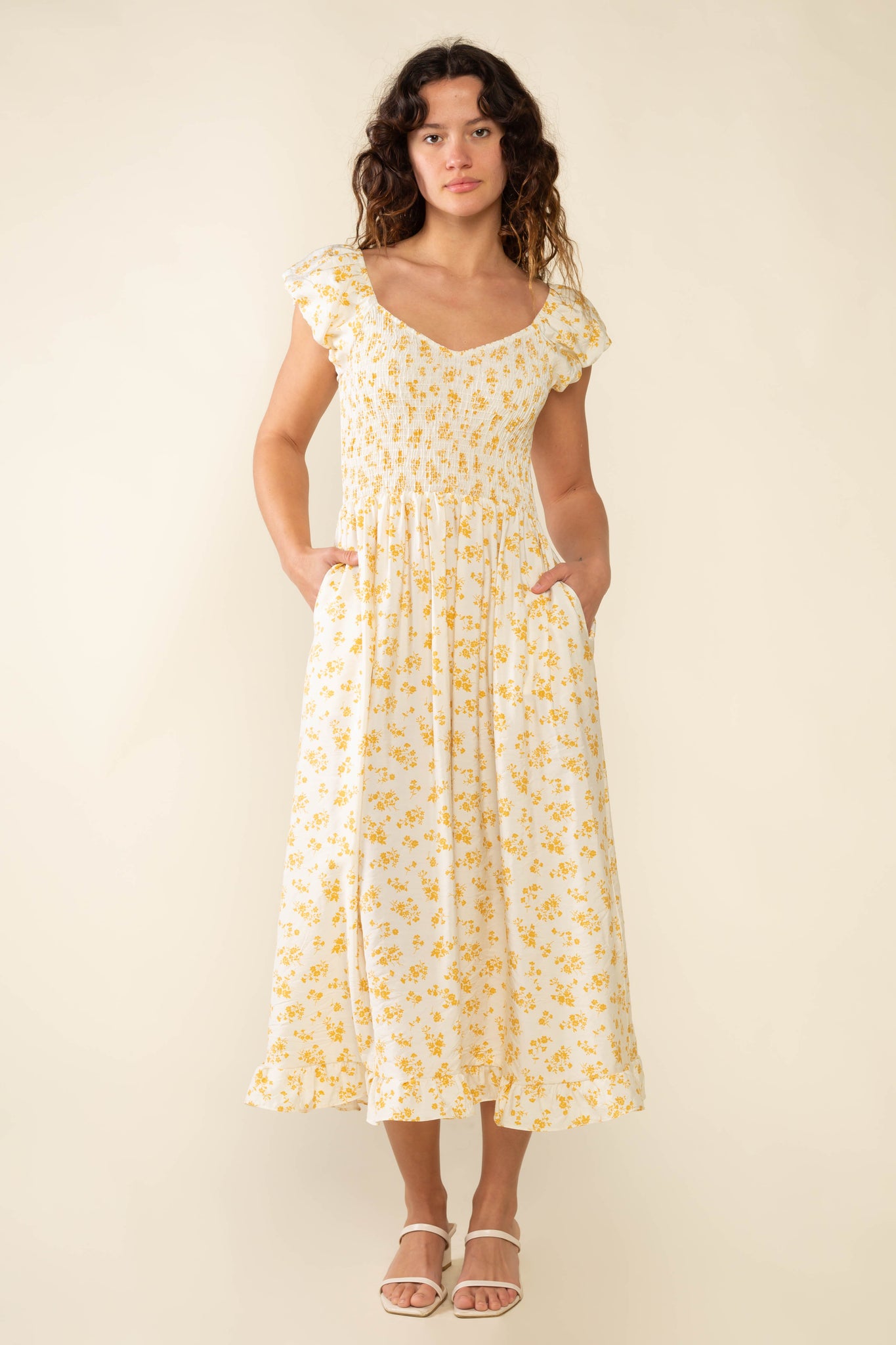 Floral Shirred Midi Dress