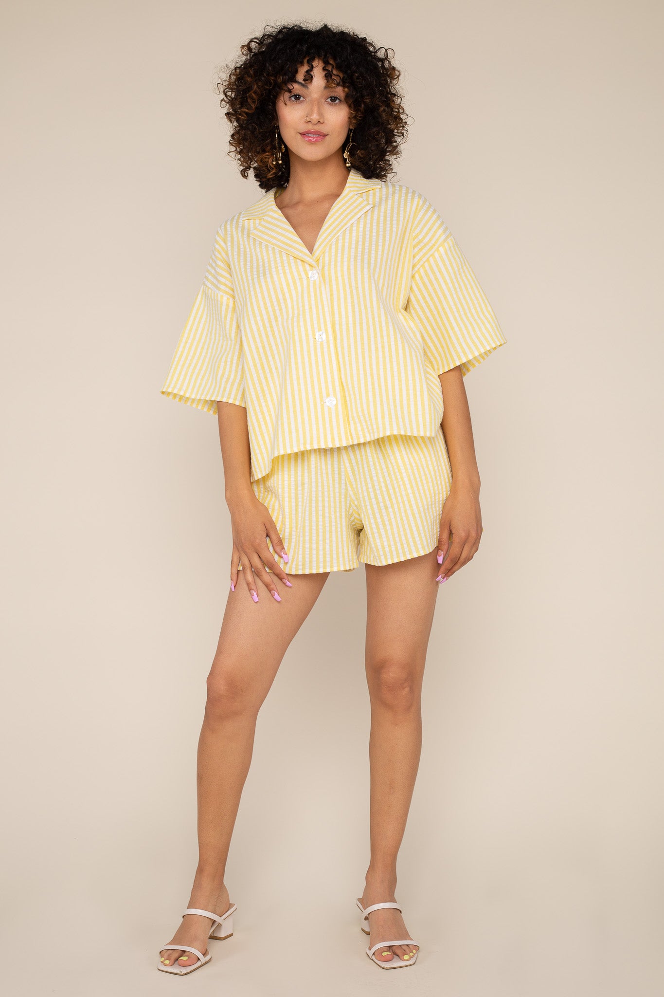 Cotton Stripe Shorts - Yellow