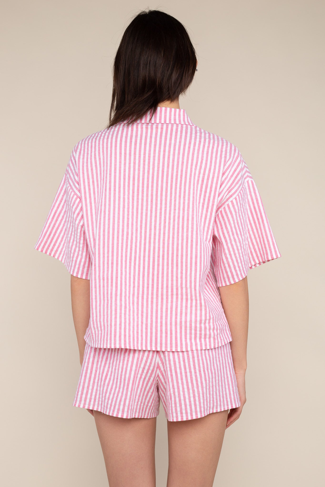 Cotton Boxy Stripe Button Up - Red