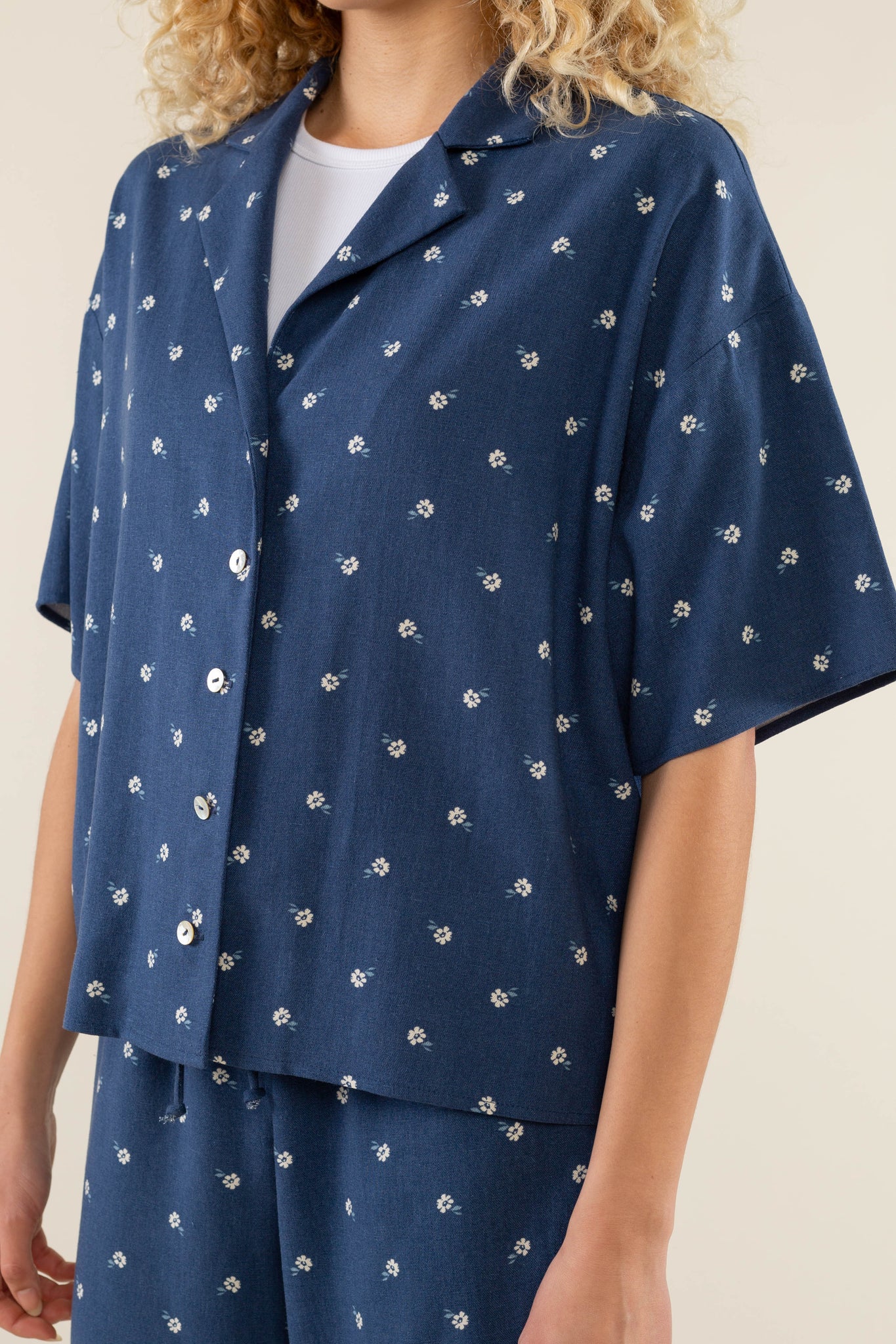 Linen Floral Boxy Button Up Shirt