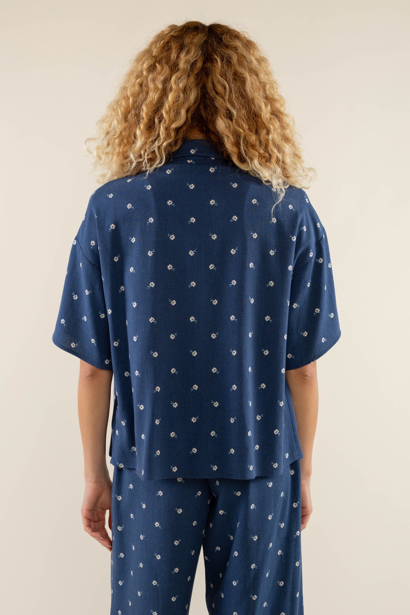 Linen Floral Boxy Button Up Shirt