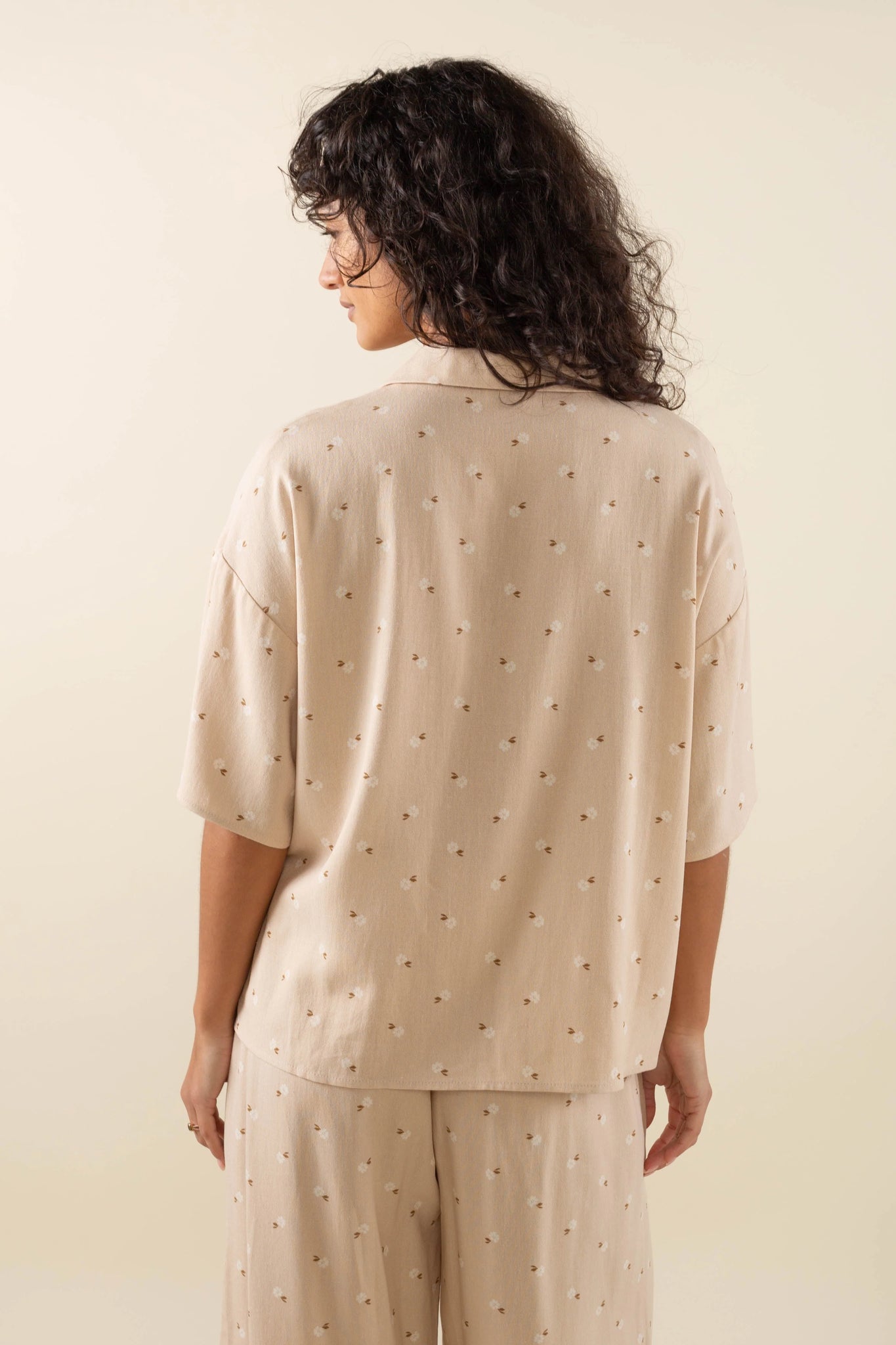 Linen Floral Boxy Button Up Shirt