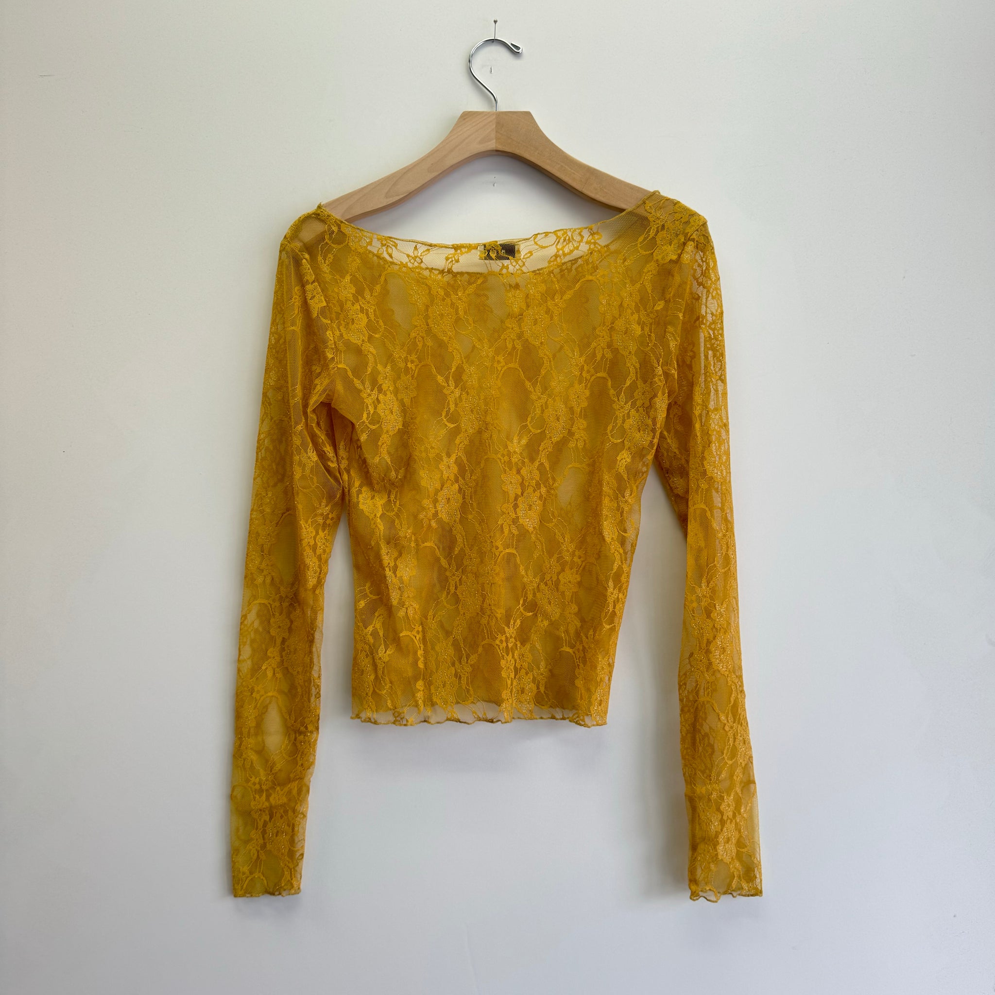 Lace Scoop Neck Top - Mustard