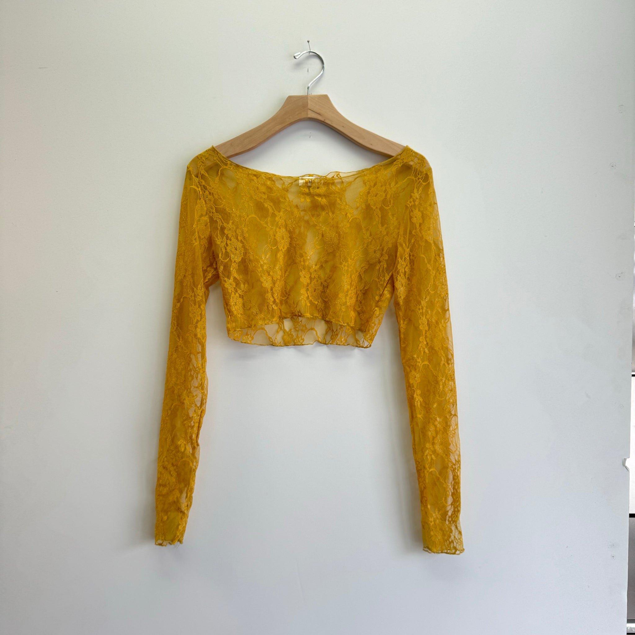 Lace Scoop Neck Crop Top - Mustard