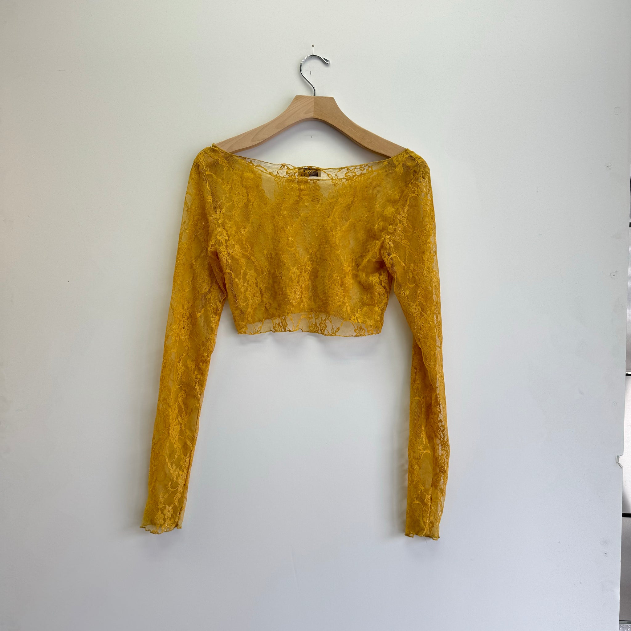 Lace Scoop Neck Crop Top - Mustard