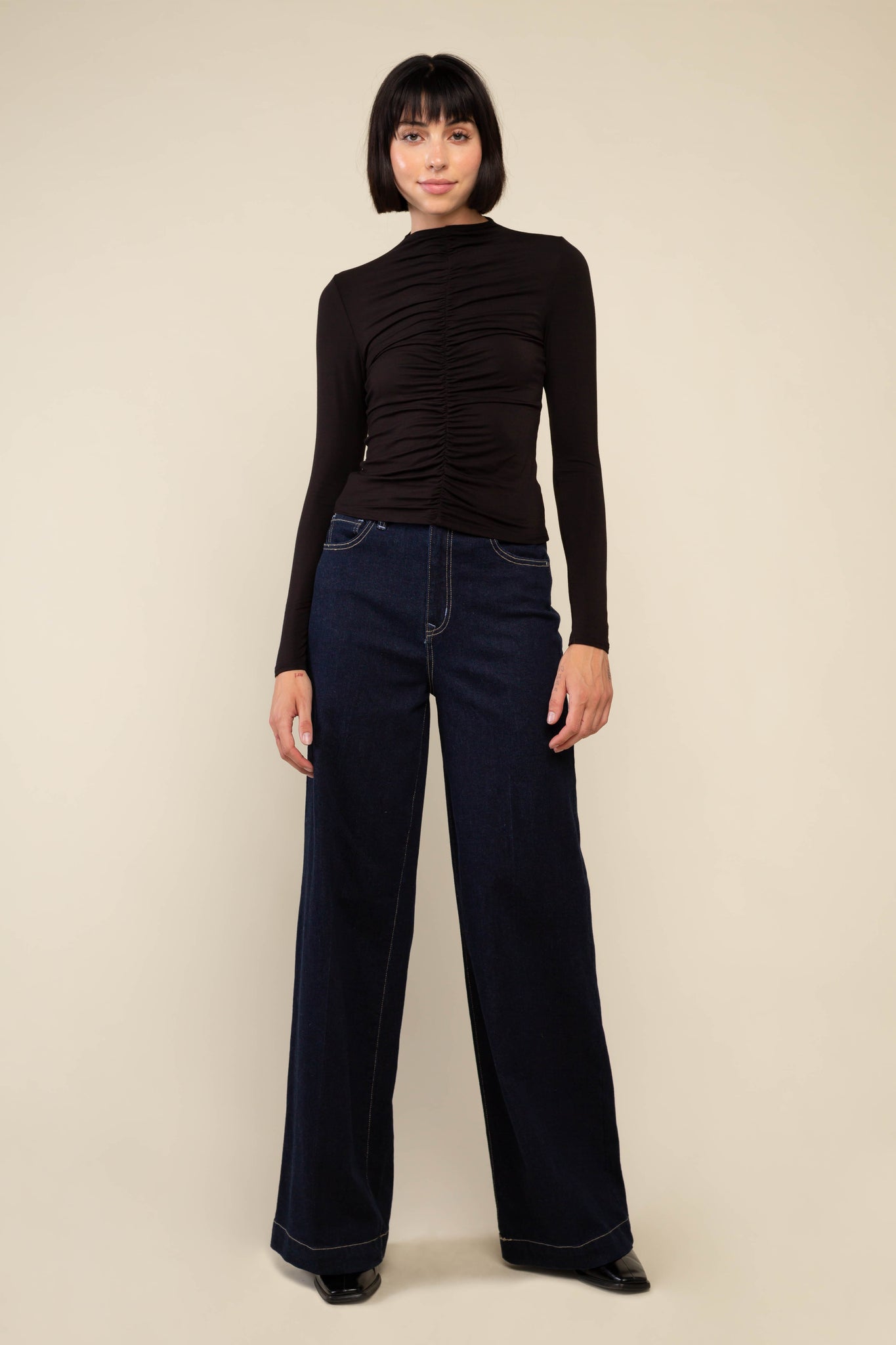 Shirred Center Front Long Sleeve