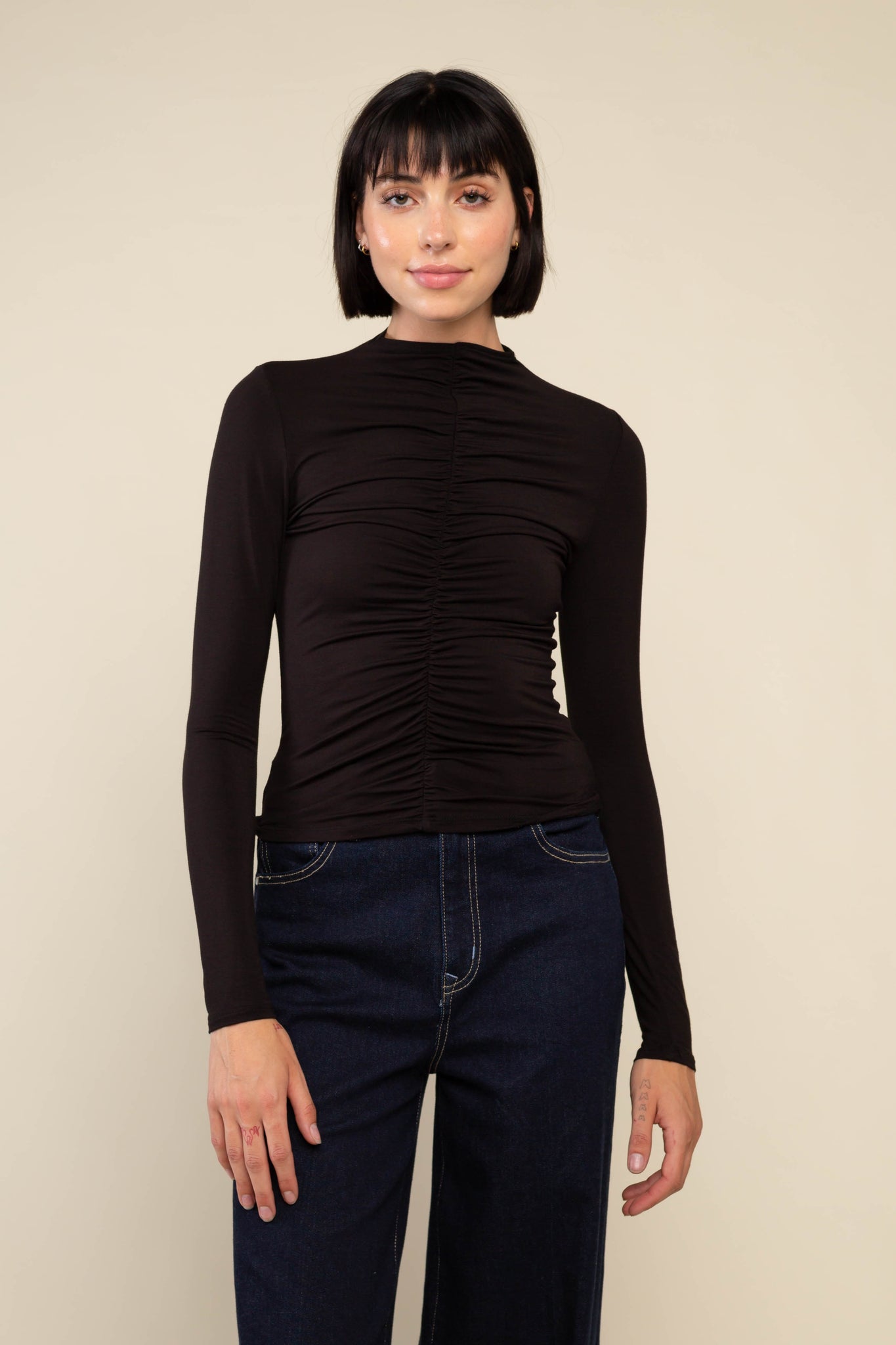 Shirred Center Front Long Sleeve