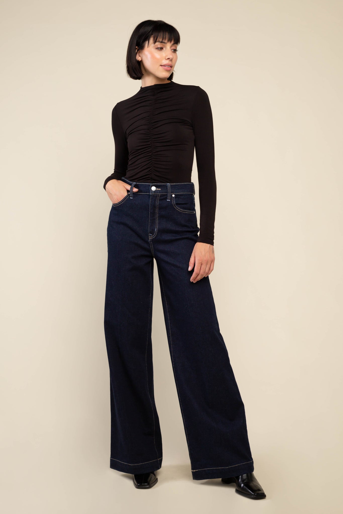 Shirred Center Front Long Sleeve
