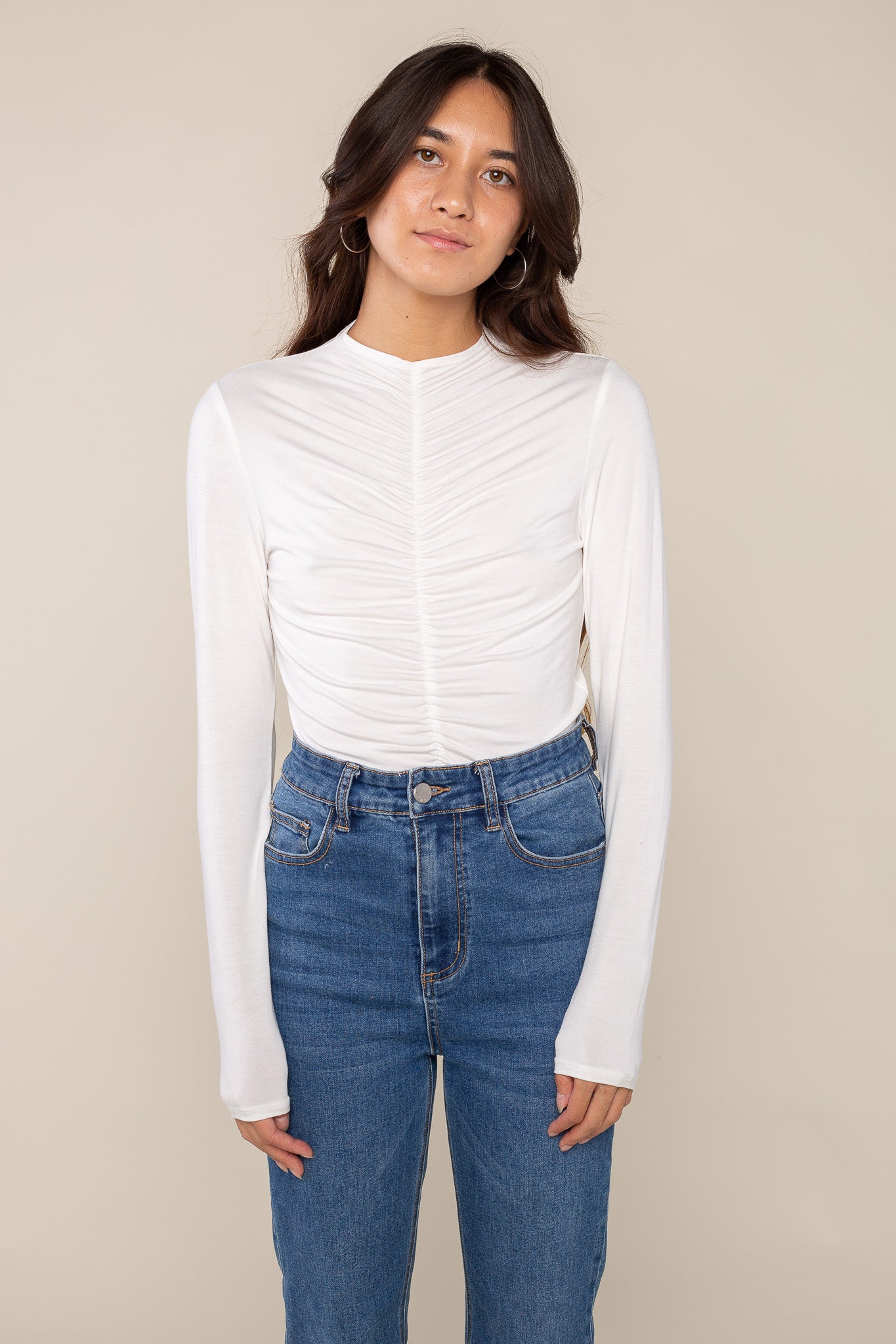Shirred Center Front Long Sleeve