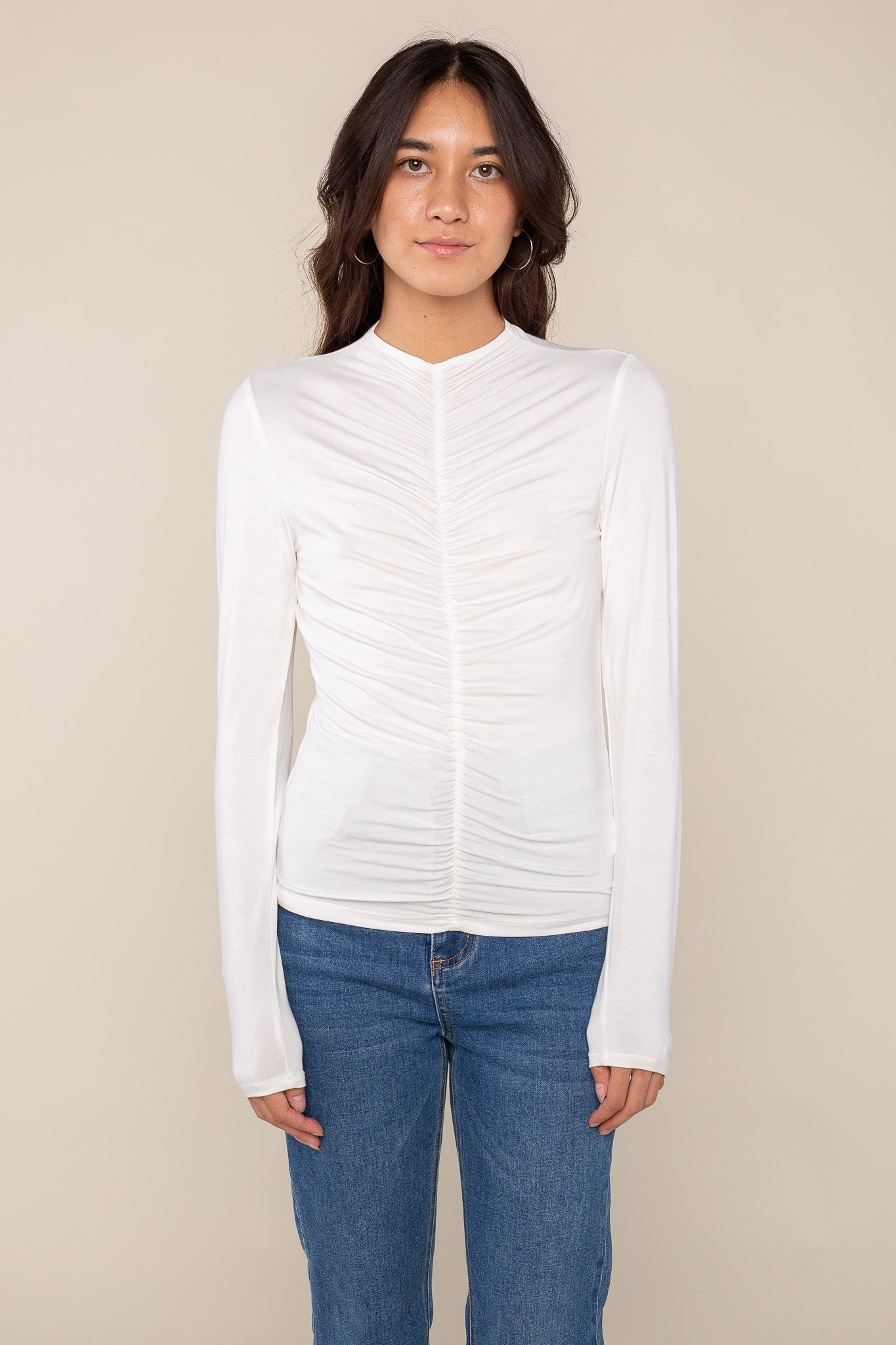 Shirred Center Front Long Sleeve