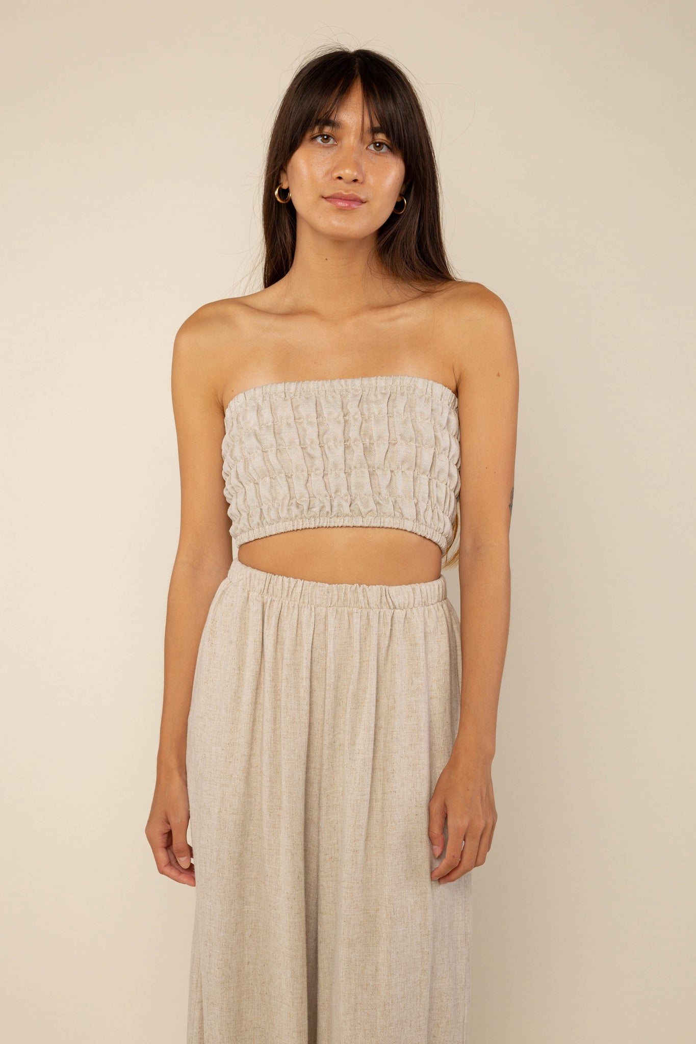 Shirred Linen Bandeau Top