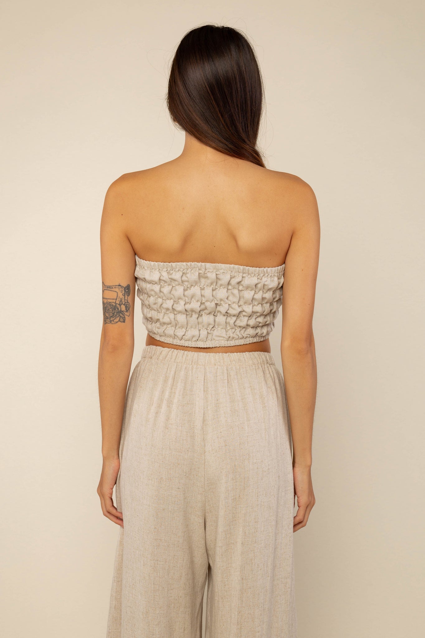 Shirred Linen Bandeau Top