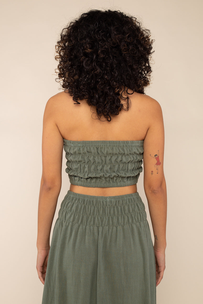 Shirred Linen Bandeau Top