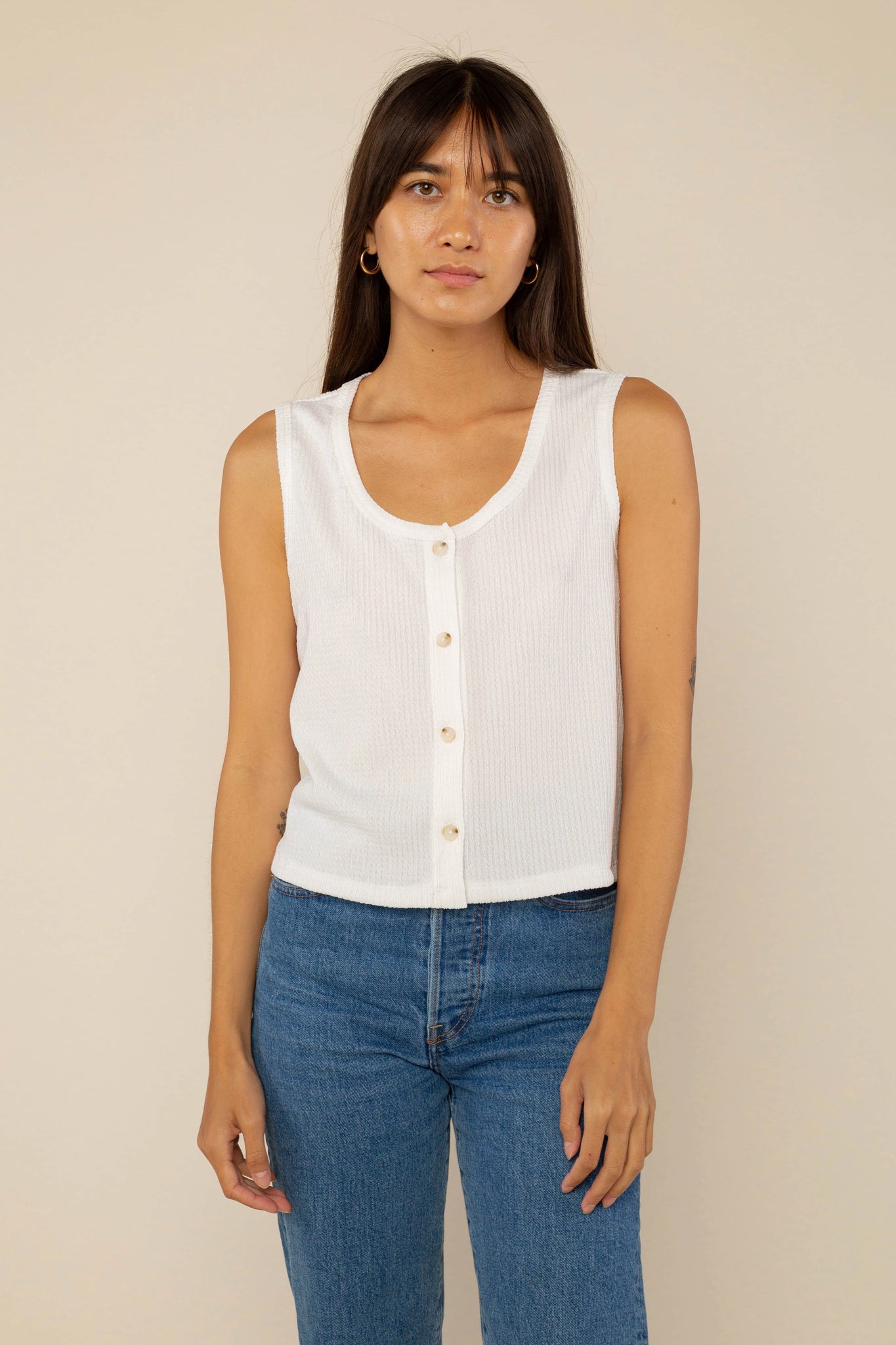 Textured Button Front Tank