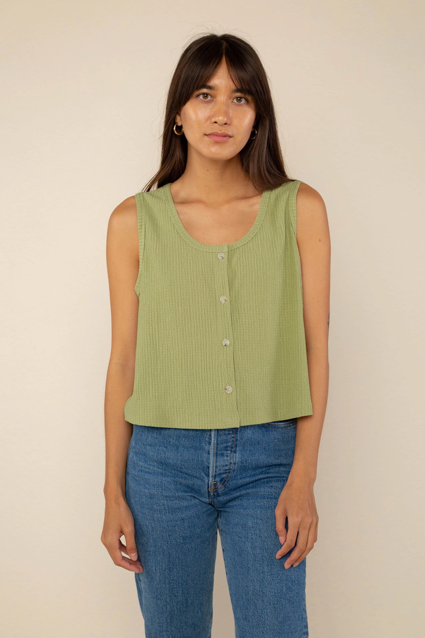 Textured Button Front Tank