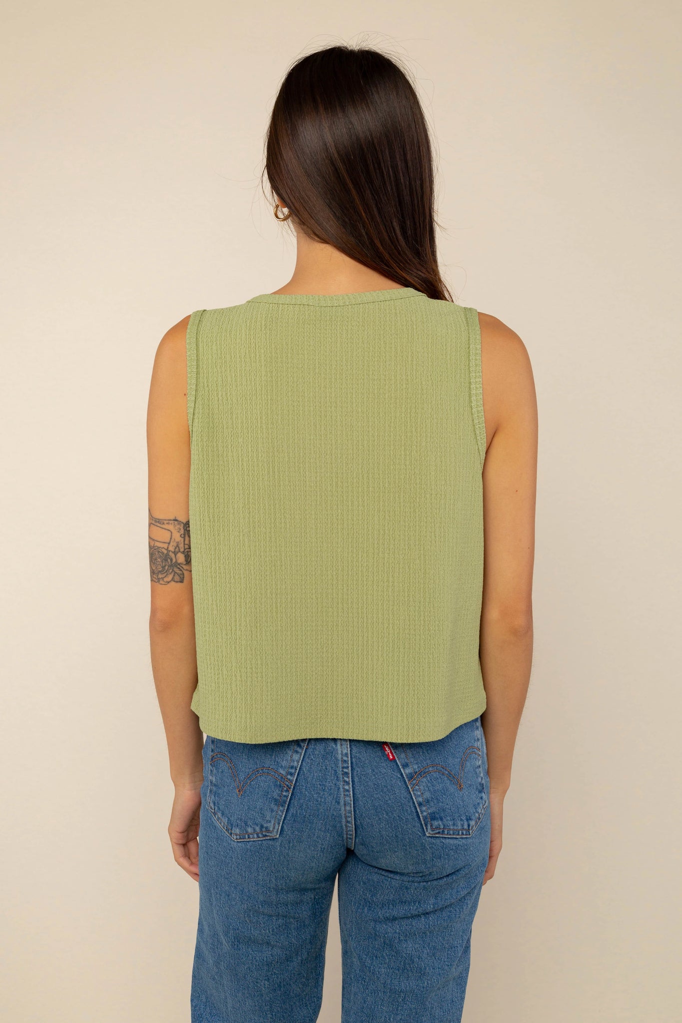Textured Button Front Tank