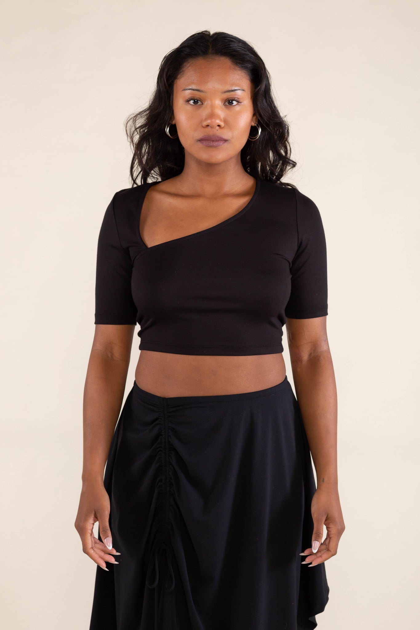 Asymmetrical Crop Mid Sleeve Top
