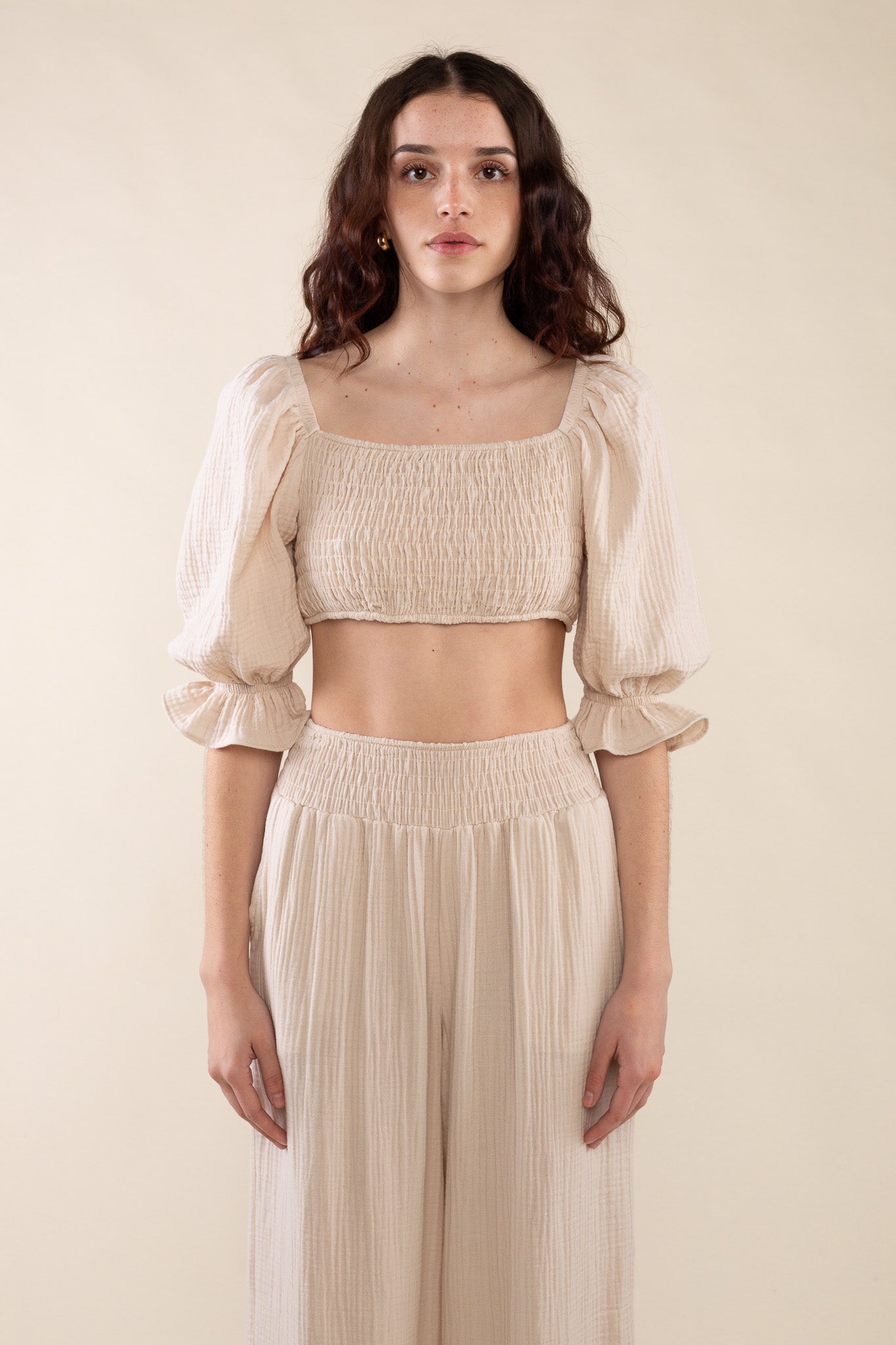 Cotton Gauze Crop Blouse