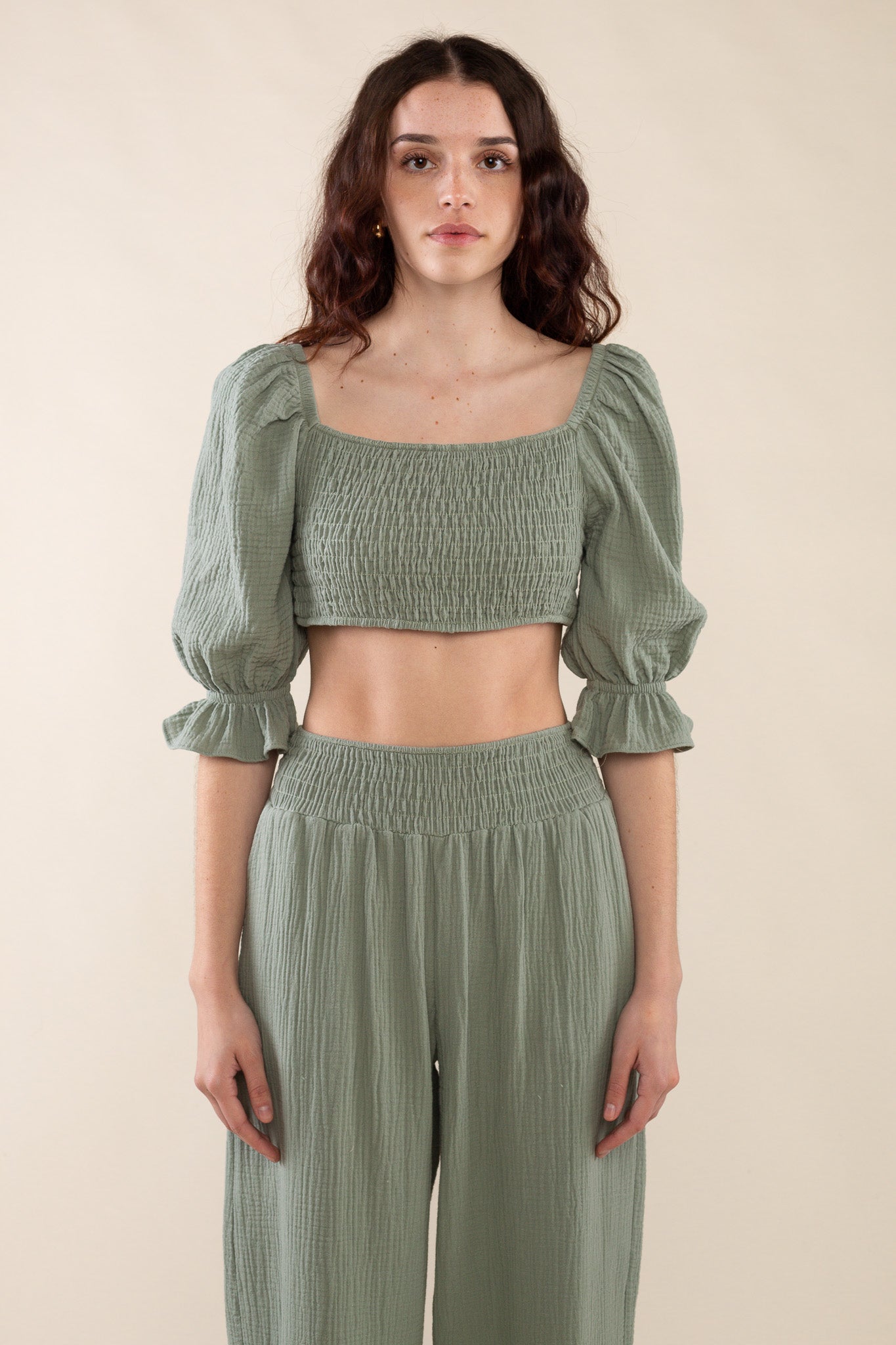 Cotton Gauze Crop Blouse