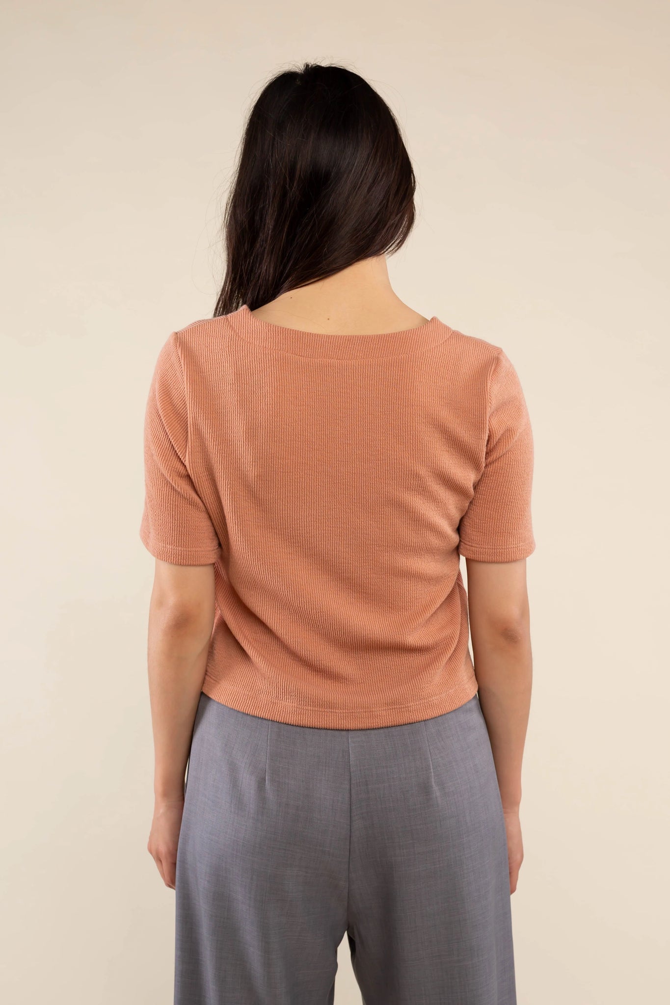 Jacquard Rib Button Down Top