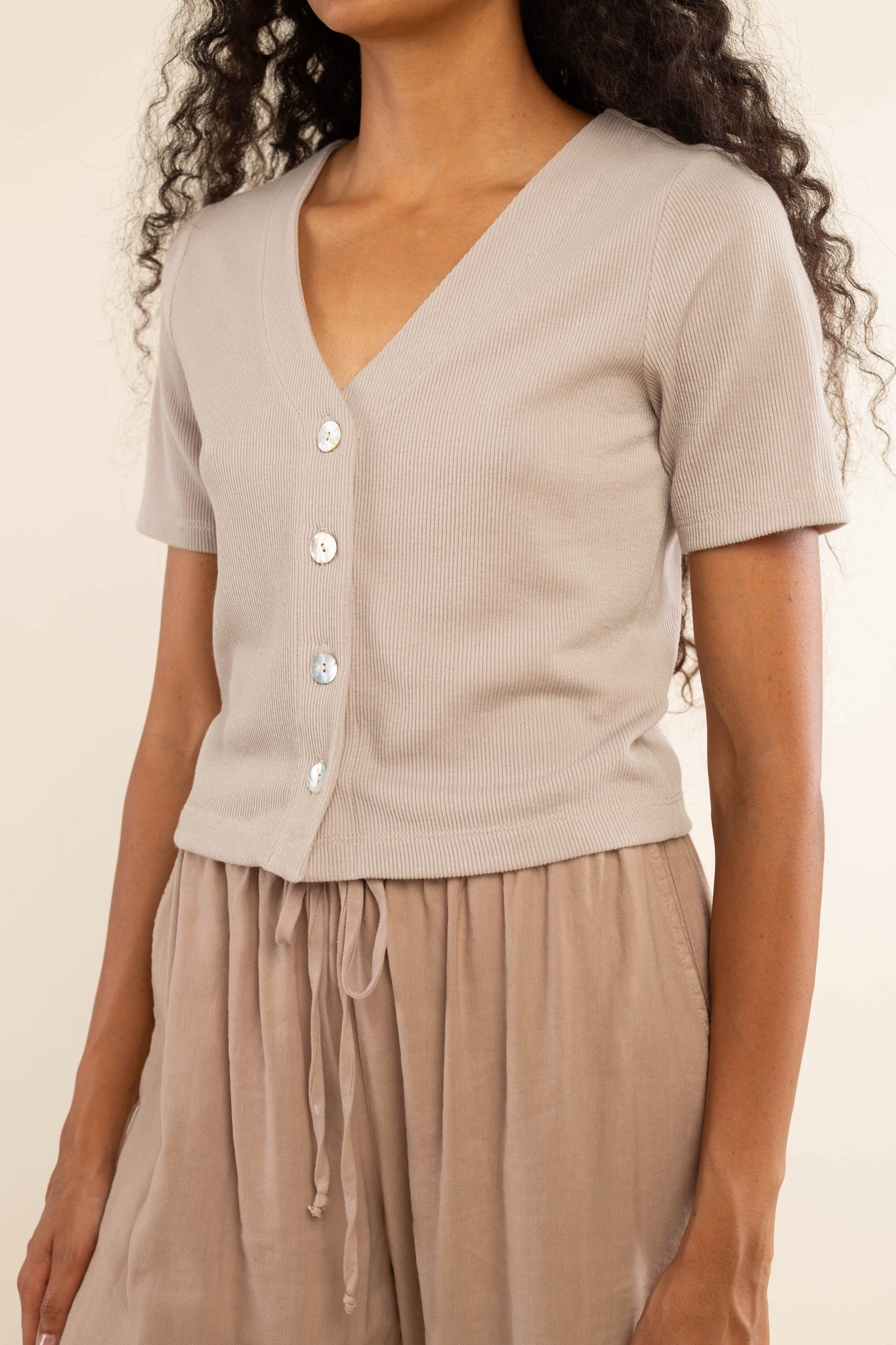 Jacquard Rib Button Down Top