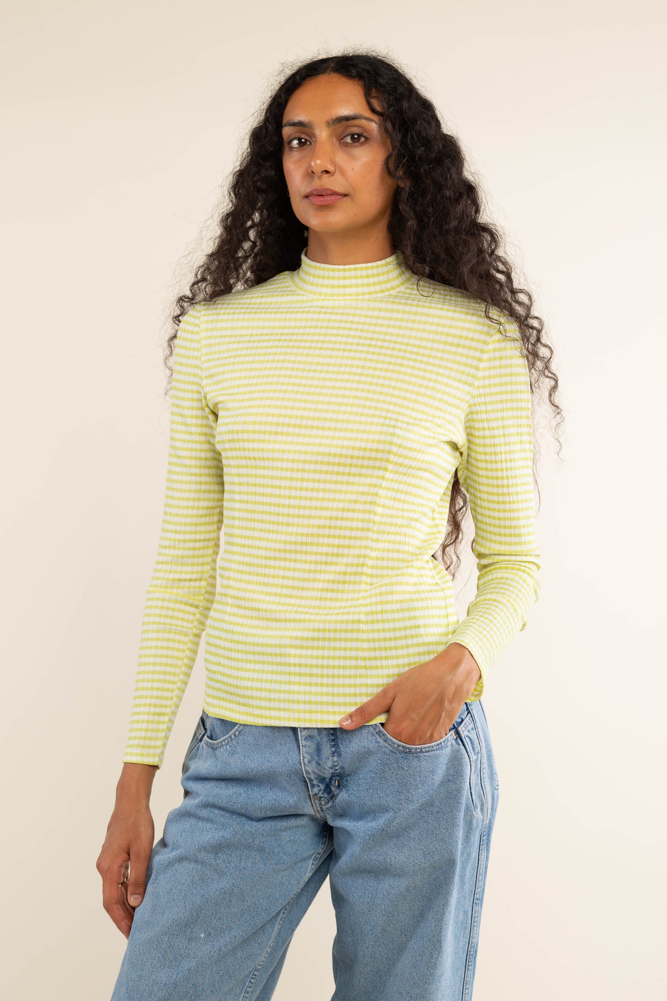 Stripe Long Sleeve Mock Neck Top