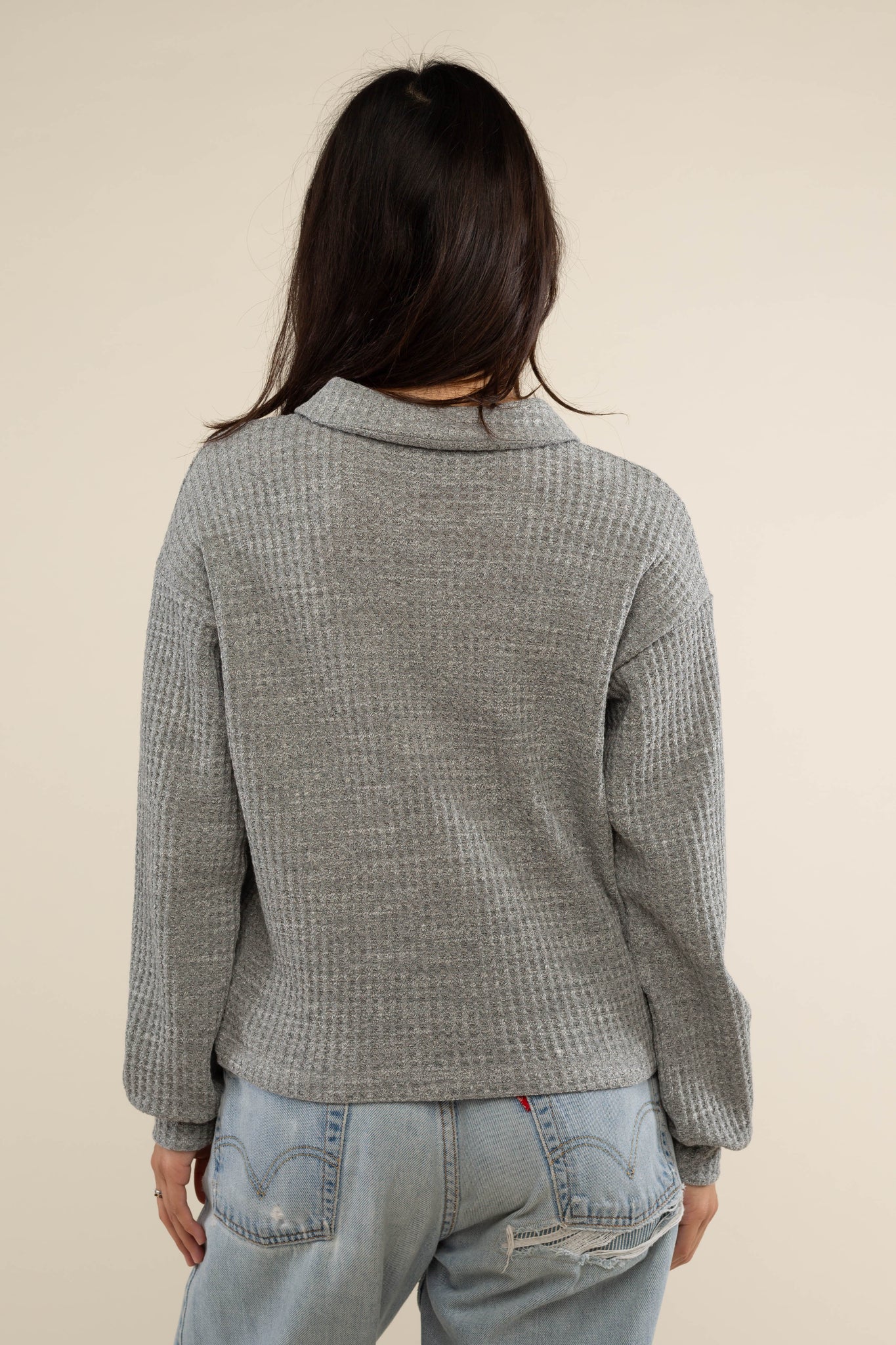 Deadstock Waffle Polo Long Sleeve Top