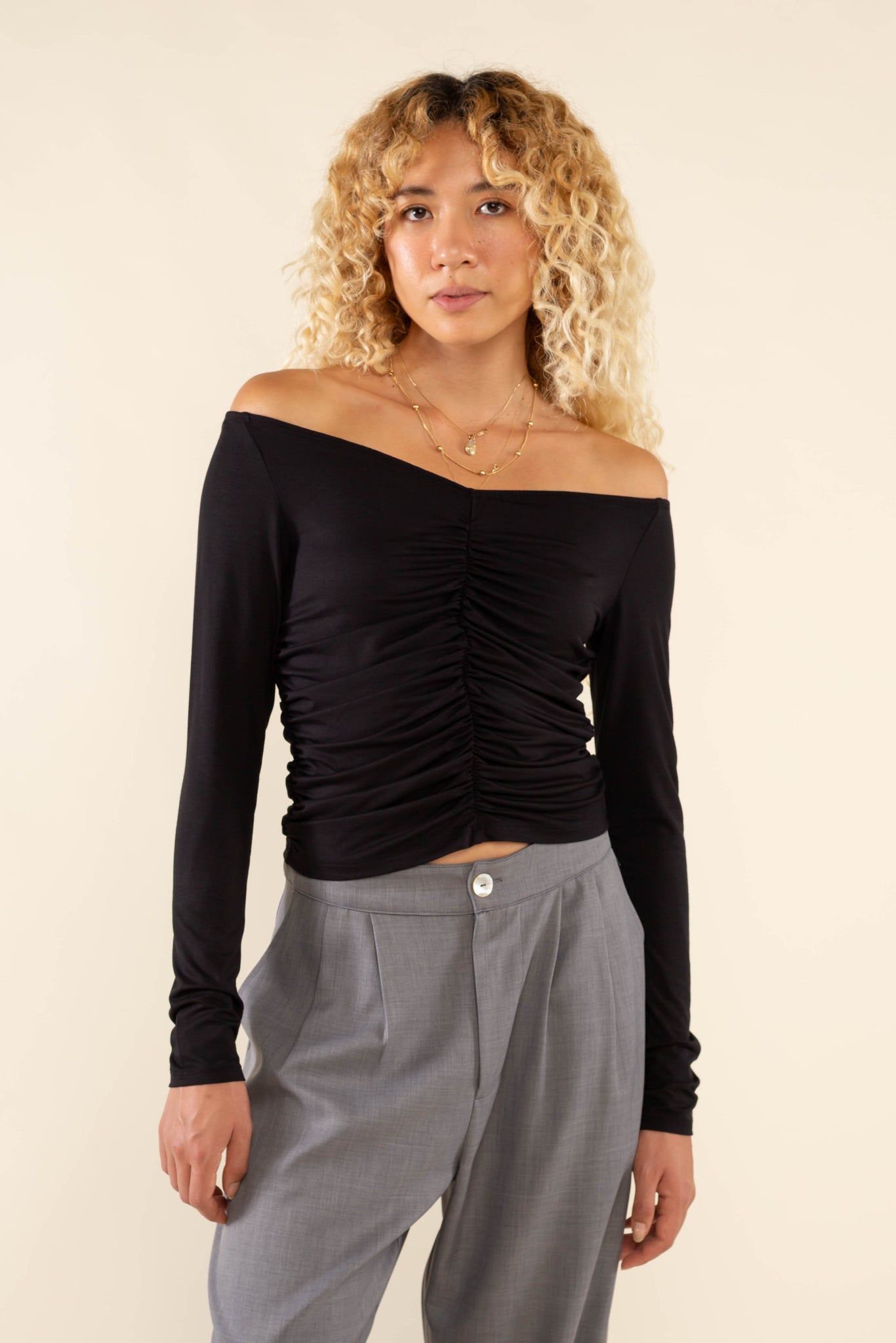 Ruched Off Shoulder Top